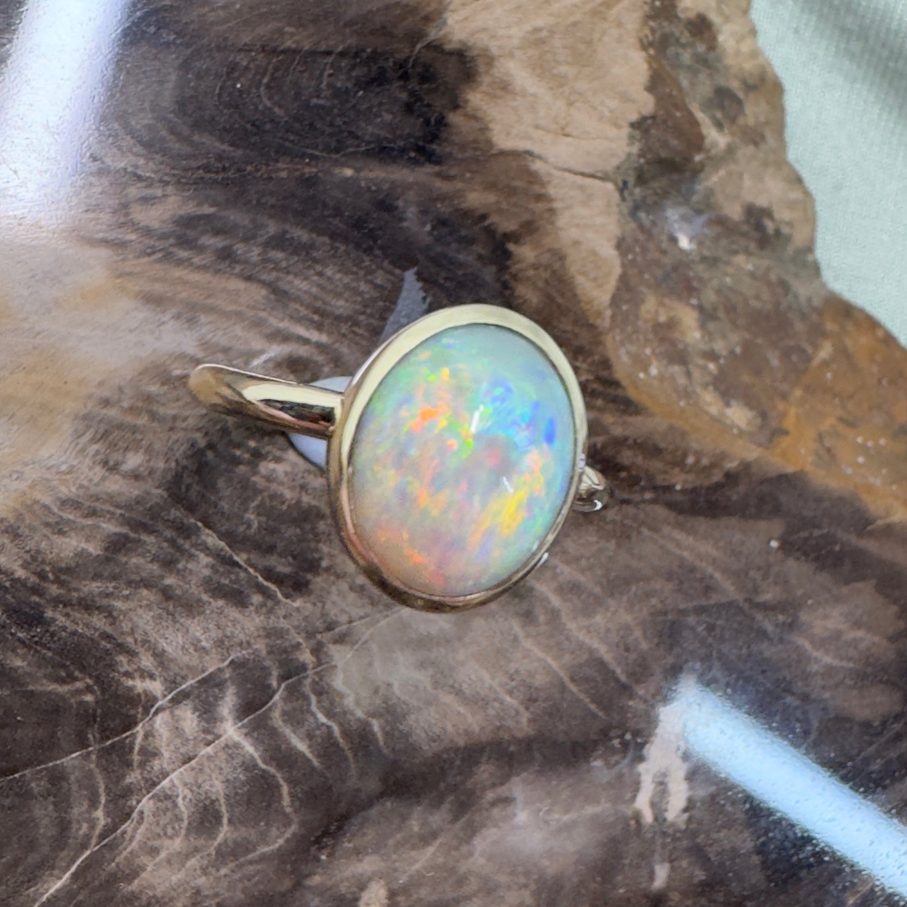 Simpson Halo ~ 3.3ct Solid Lightning Ridge Opal 9ct Yellow Gold Ring