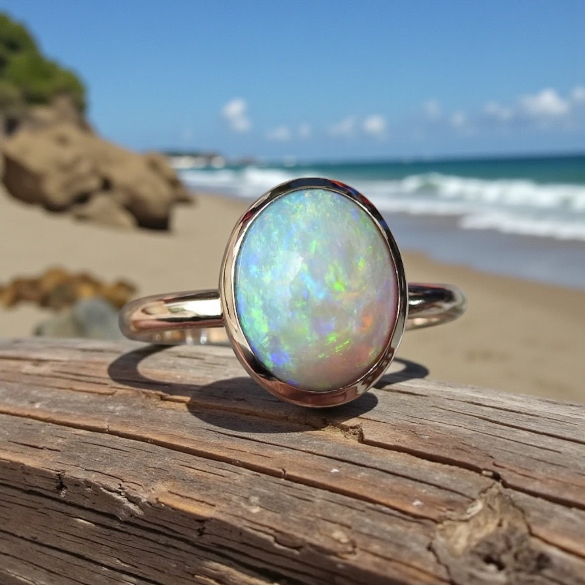 Simpson Halo ~ 3.3ct Solid Lightning Ridge Opal 9ct Yellow Gold Ring