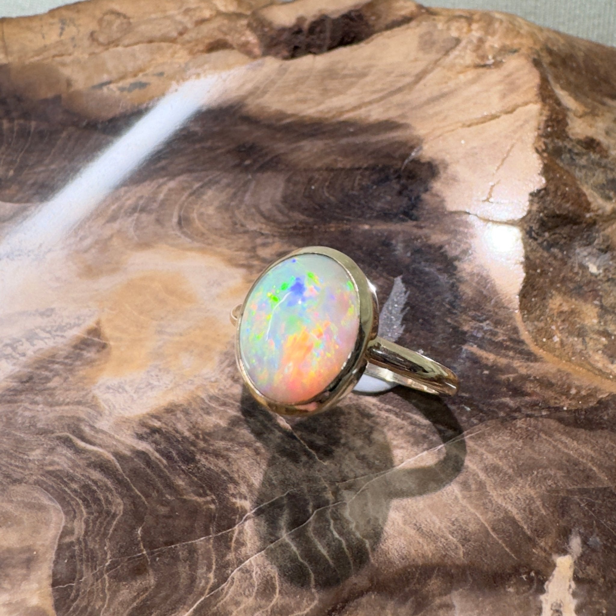 Simpson Halo ~ 3.3ct Solid Lightning Ridge Opal 9ct Yellow Gold Ring