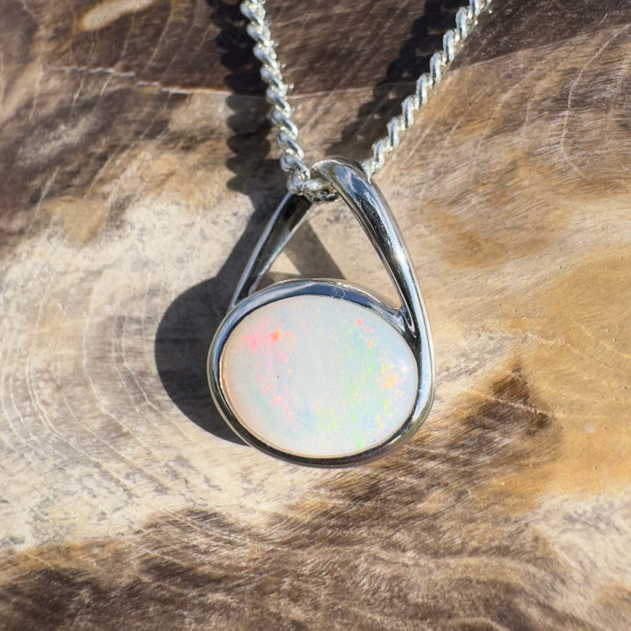 Simpson Shimmer ~ 1ct Solid Coober Pedy Opal 925 Sterling Silver Pendant Necklace