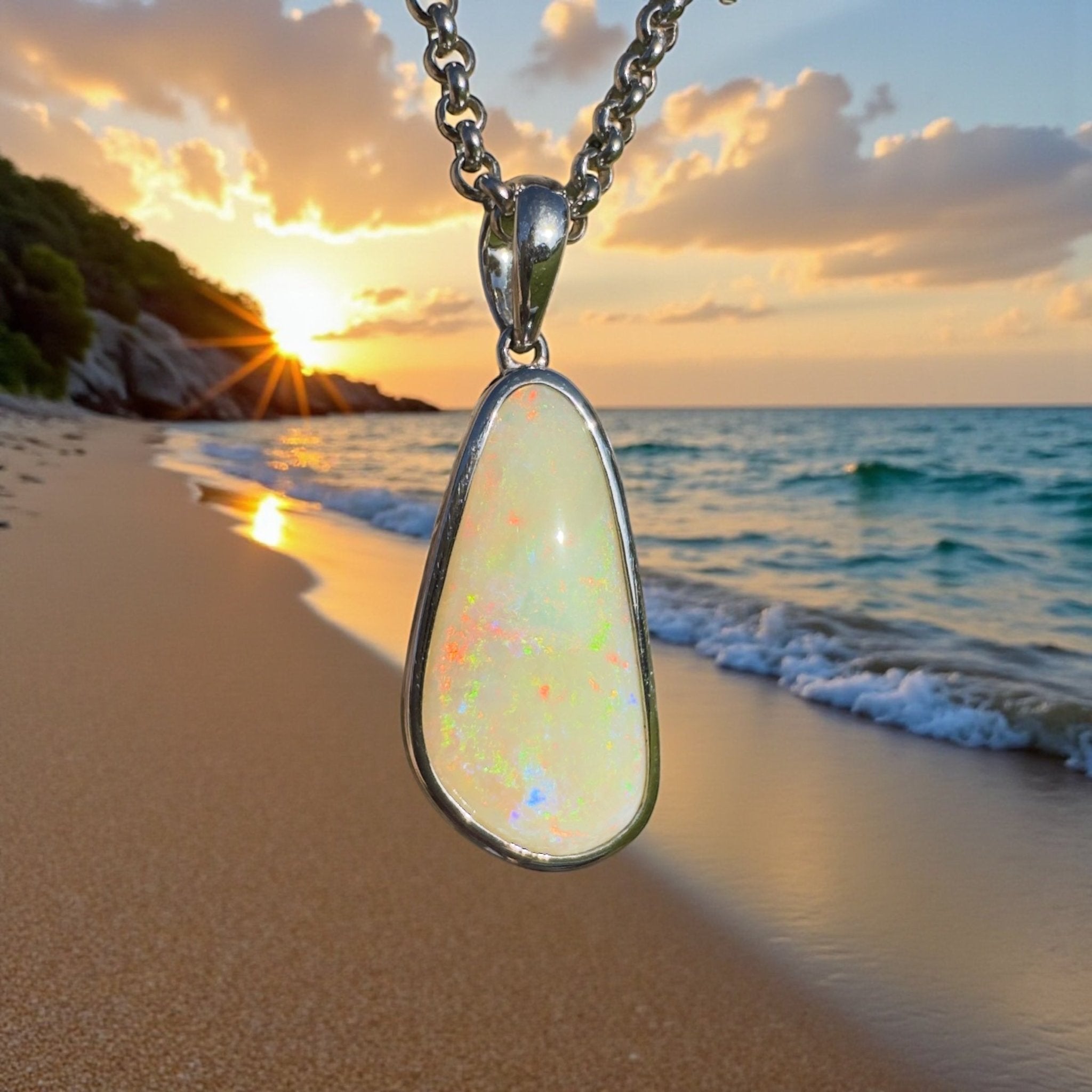 Simpson Sunrise Glow ~ 5.2ct Coober Pedy Opal 925 Silver Pendant