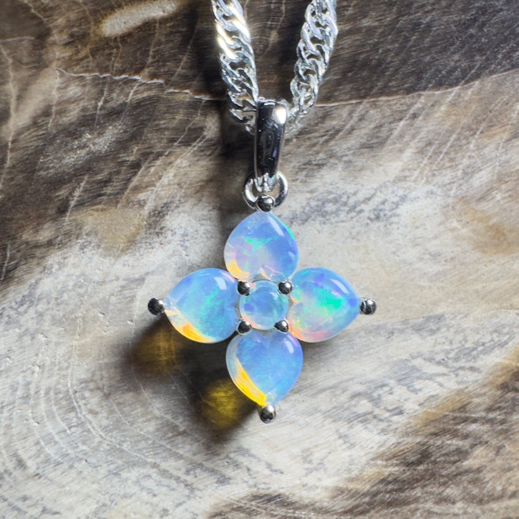 Snowy Bloom ~ 0.4ct Coober Pedy Crystal Opal 9ct White Gold Pendant