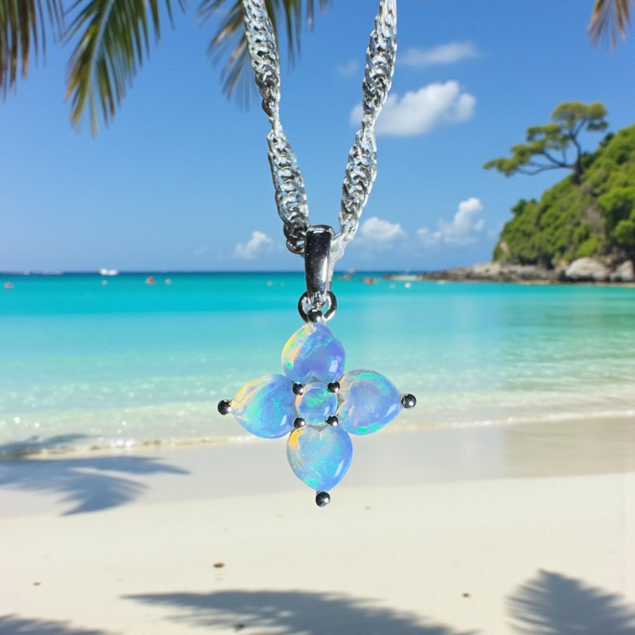 Snowy Bloom ~ 0.4ct Coober Pedy Crystal Opal 9ct White Gold Pendant