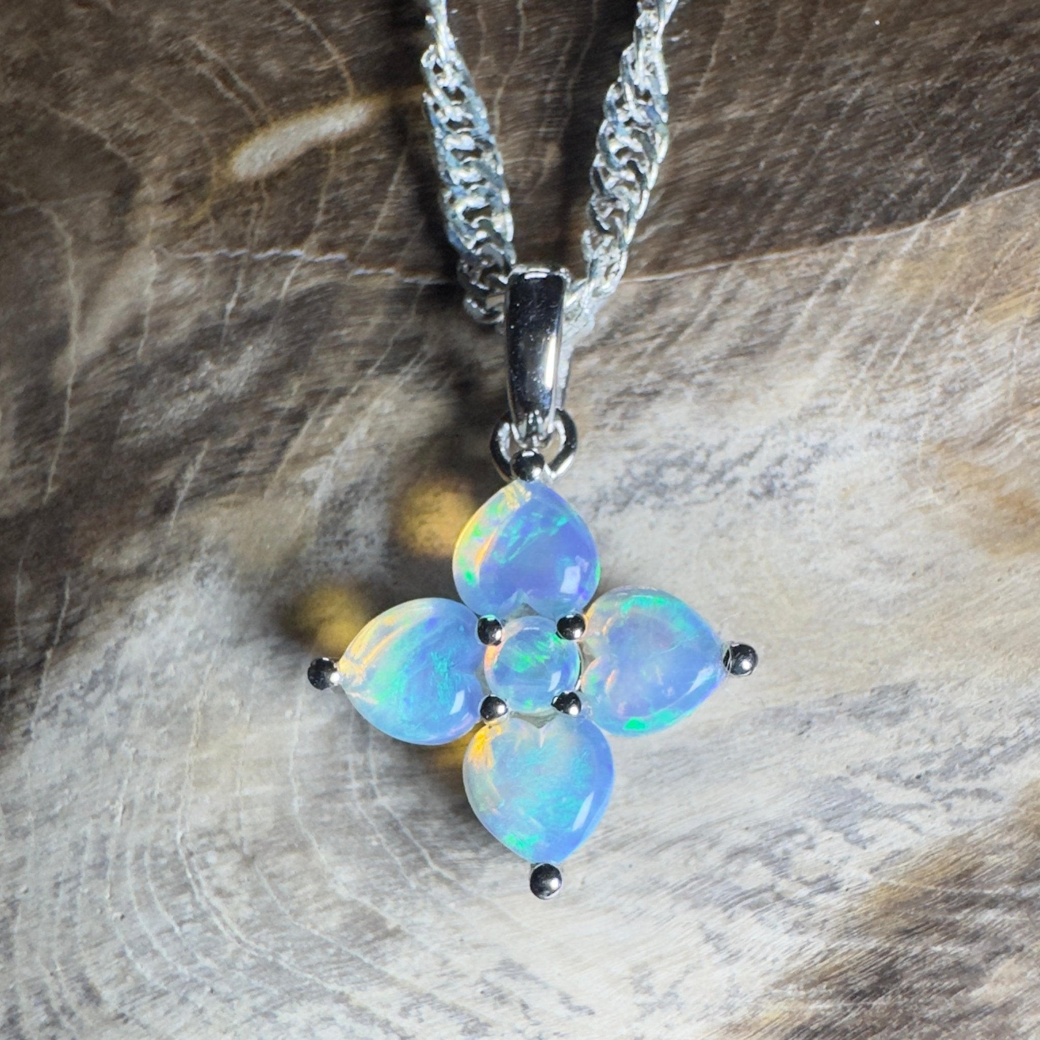 Snowy Bloom ~ 0.4ct Coober Pedy Crystal Opal 9ct White Gold Pendant