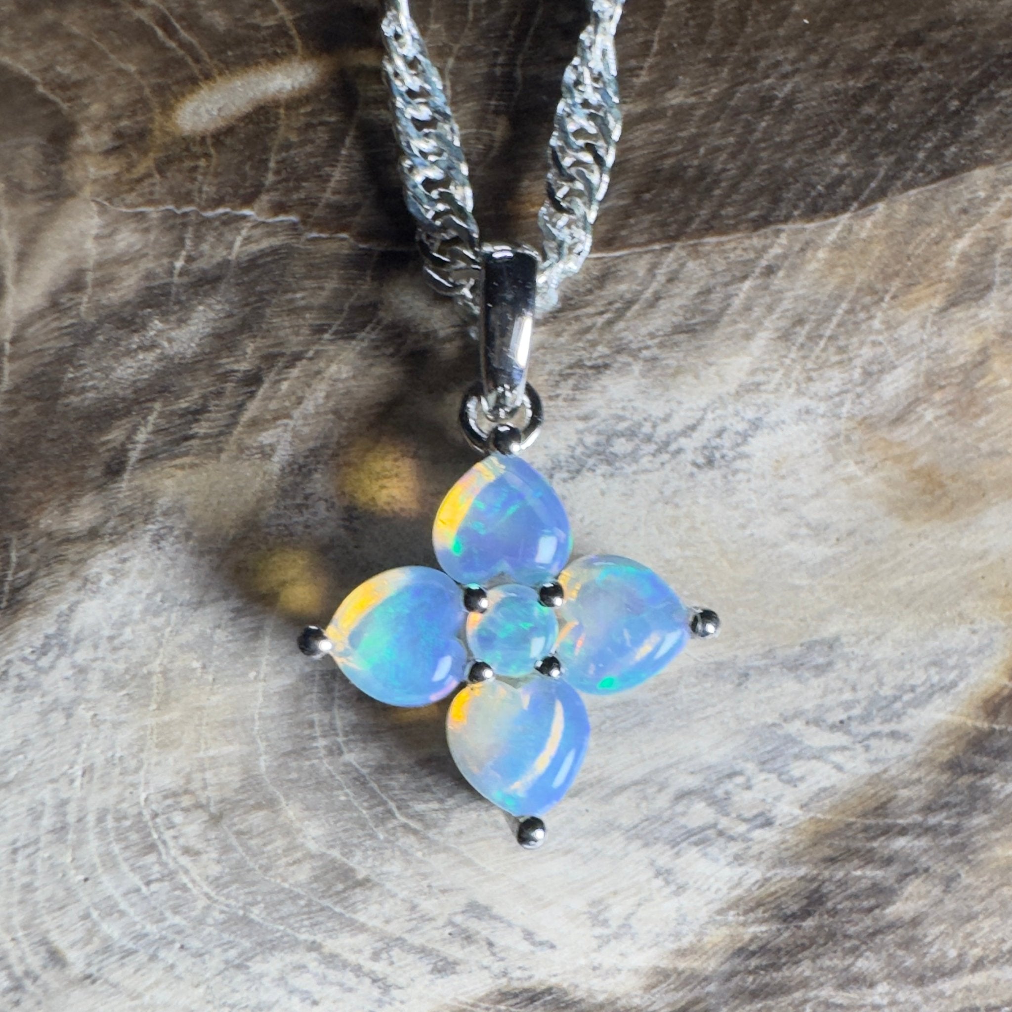 Snowy Bloom ~ 0.4ct Coober Pedy Crystal Opal 9ct White Gold Pendant