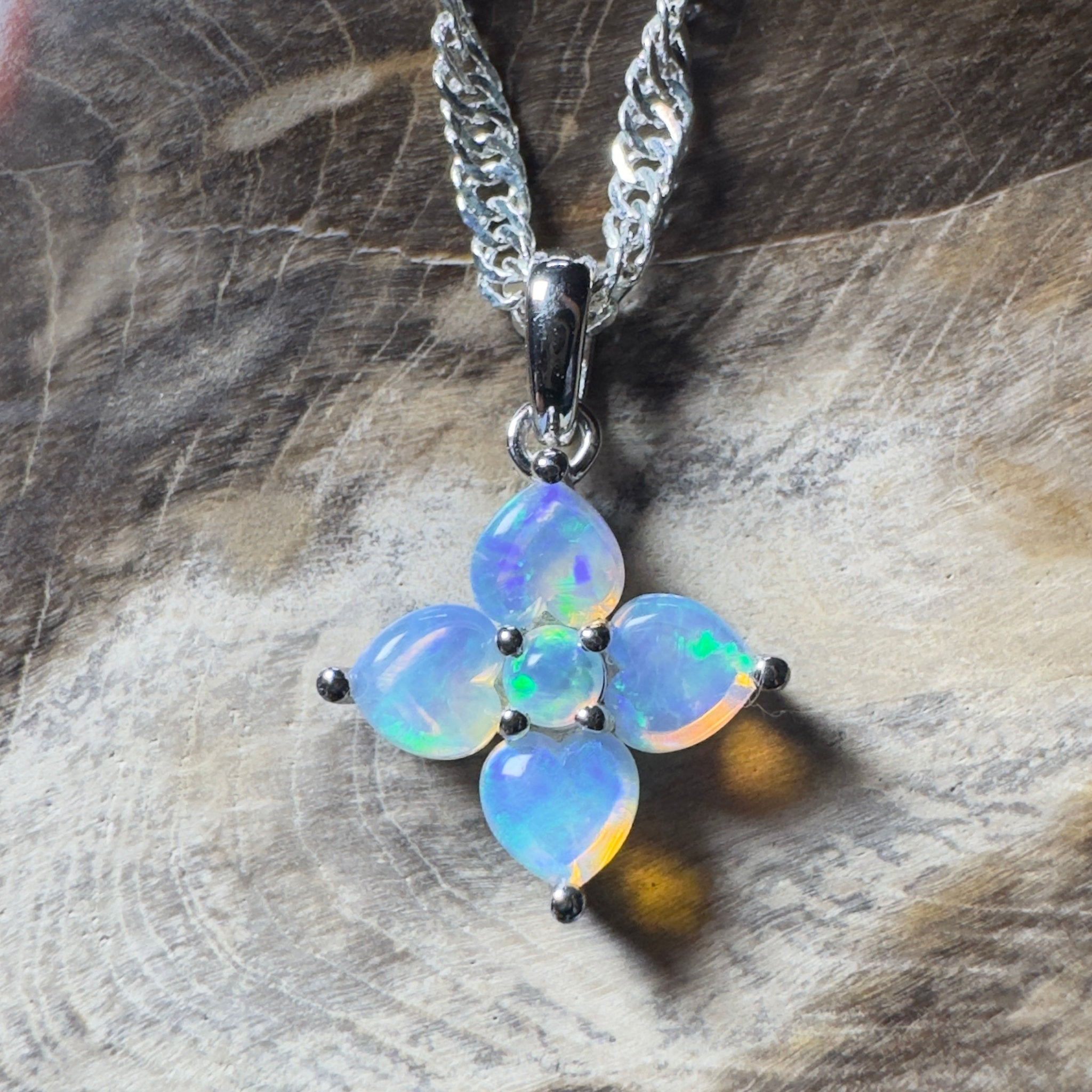 Snowy Bloom ~ 0.4ct Coober Pedy Crystal Opal 9ct White Gold Pendant
