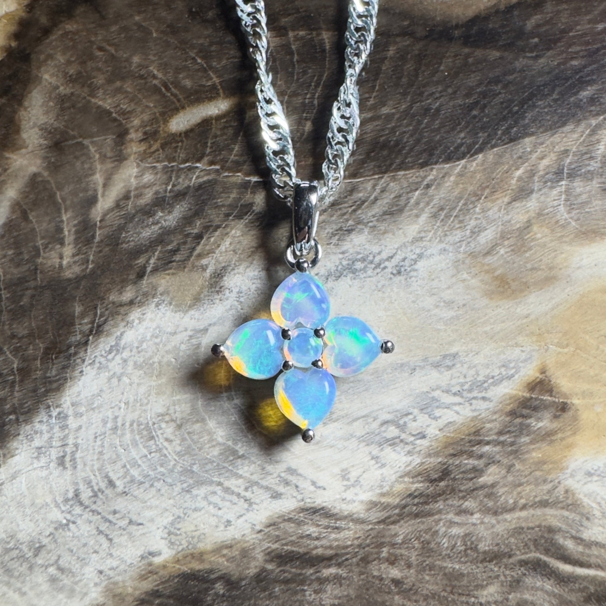 Snowy Bloom ~ 0.4ct Coober Pedy Crystal Opal 9ct White Gold Pendant