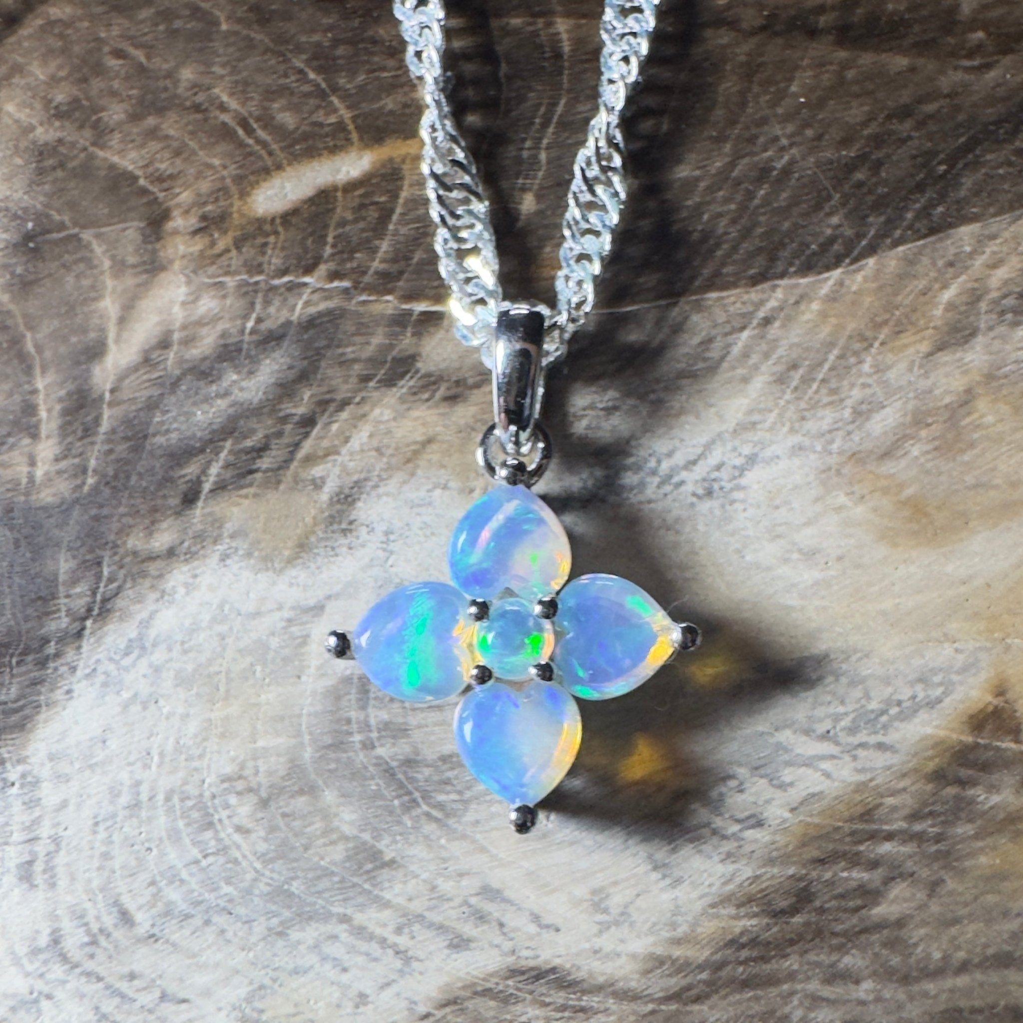 Snowy Bloom ~ 0.4ct Coober Pedy Crystal Opal 9ct White Gold Pendant