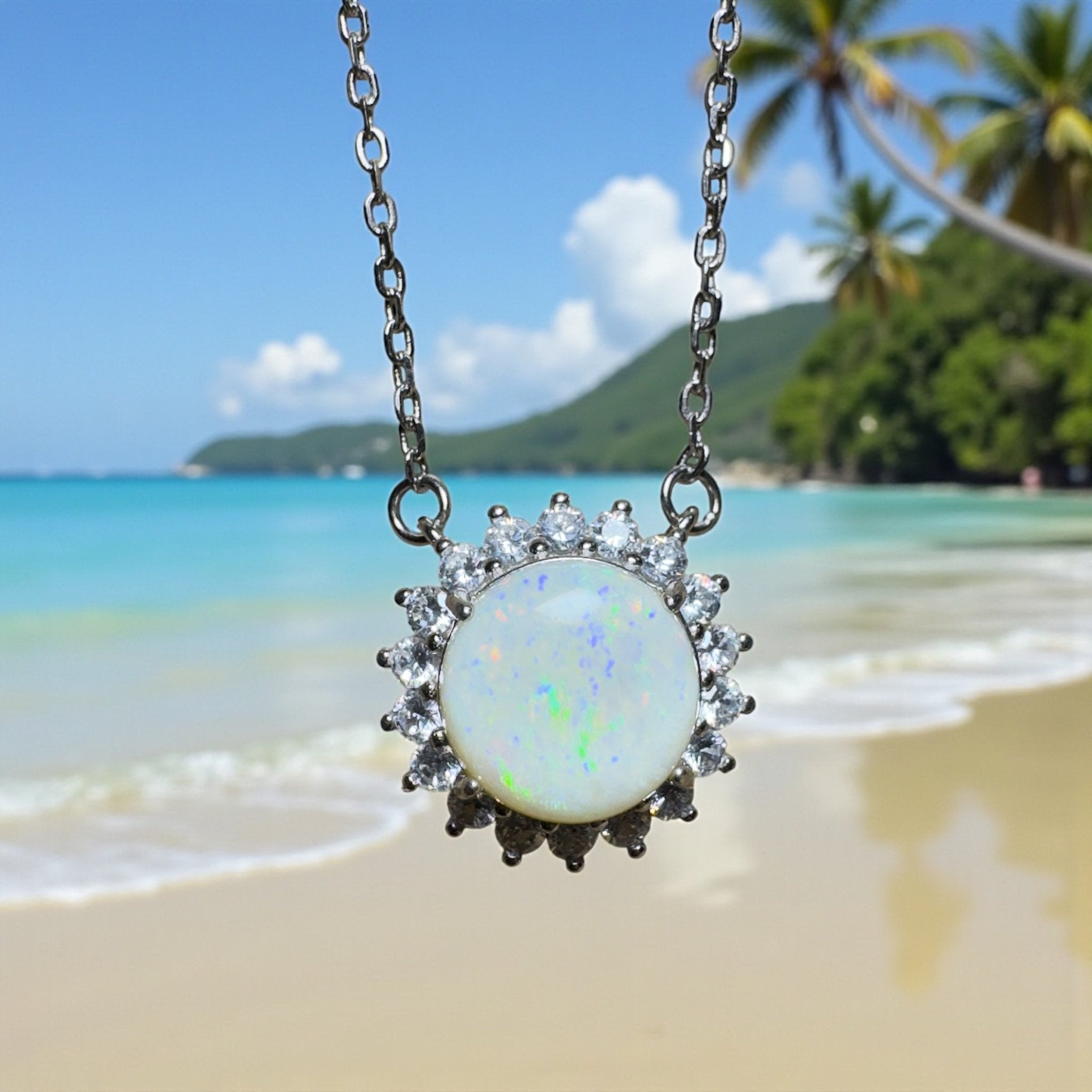Snowy Mountain Sunrise - 2.1ct Coober Pedy Opal 925 Silver Necklace