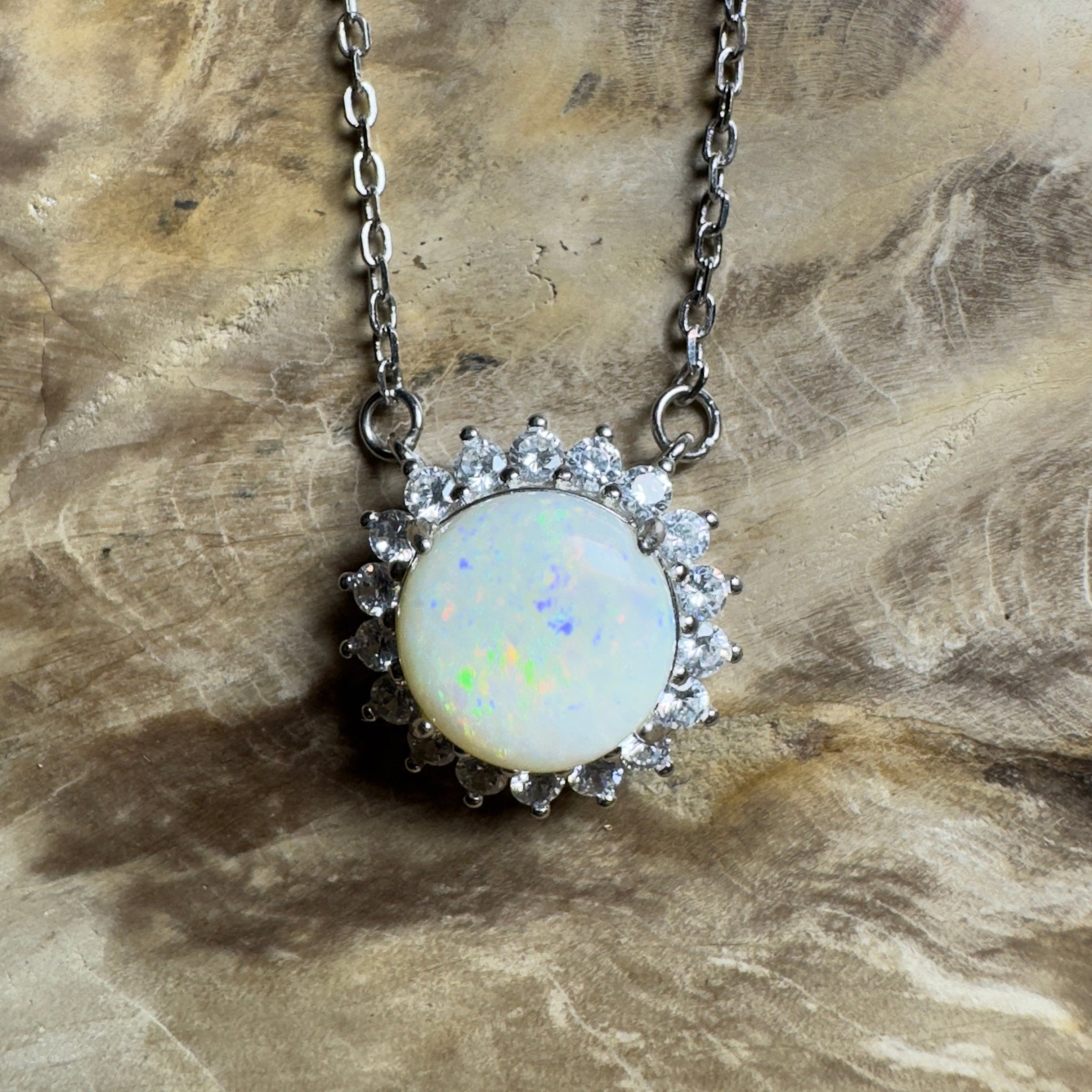 Snowy Mountain Sunrise - 2.1ct Coober Pedy Opal 925 Silver Necklace