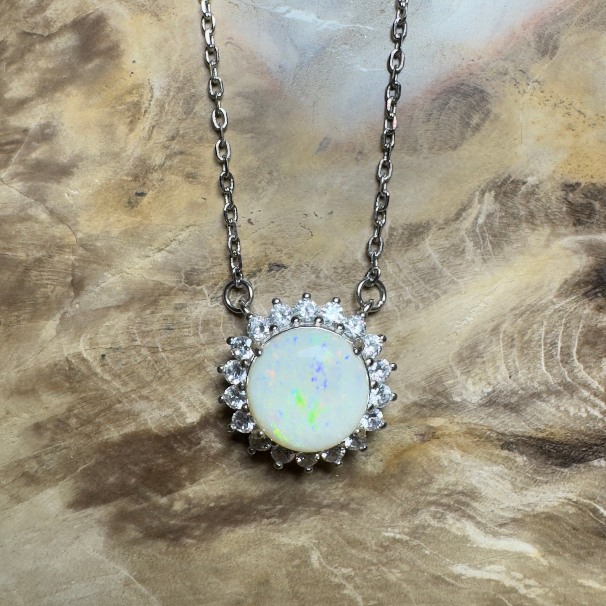 Snowy Mountain Sunrise - 2.1ct Coober Pedy Opal 925 Silver Necklace