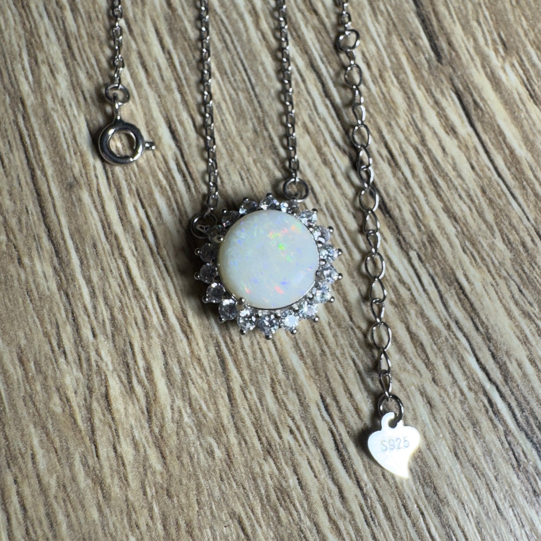 Snowy Mountain Sunrise - 2.1ct Coober Pedy Opal 925 Silver Necklace