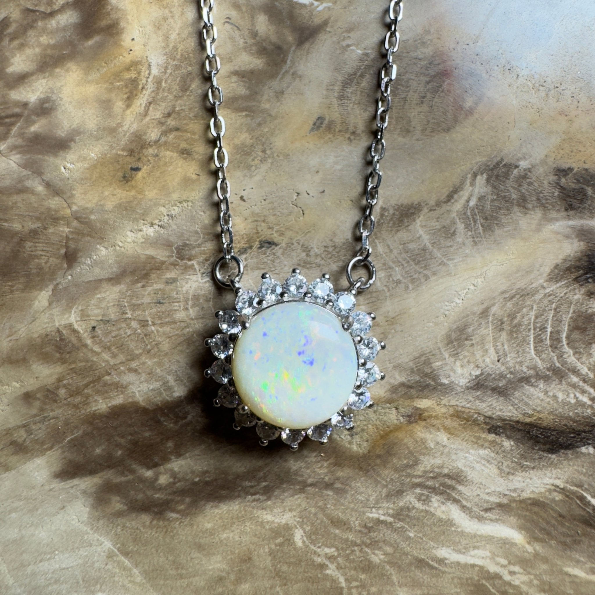 Snowy Mountain Sunrise - 2.1ct Coober Pedy Opal 925 Silver Necklace