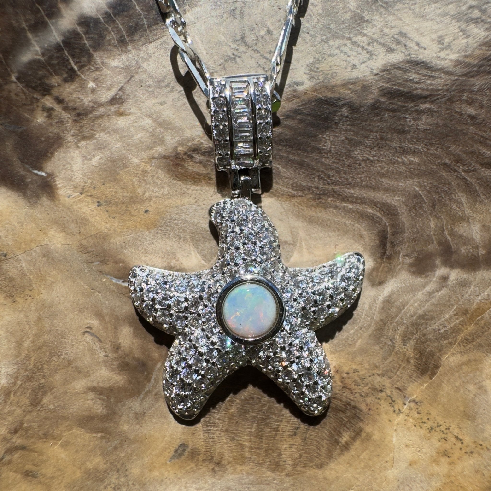 Snowy Mountains Star ~ 0.3ct Coober Pedy Opal 925 Silver Star Pendant