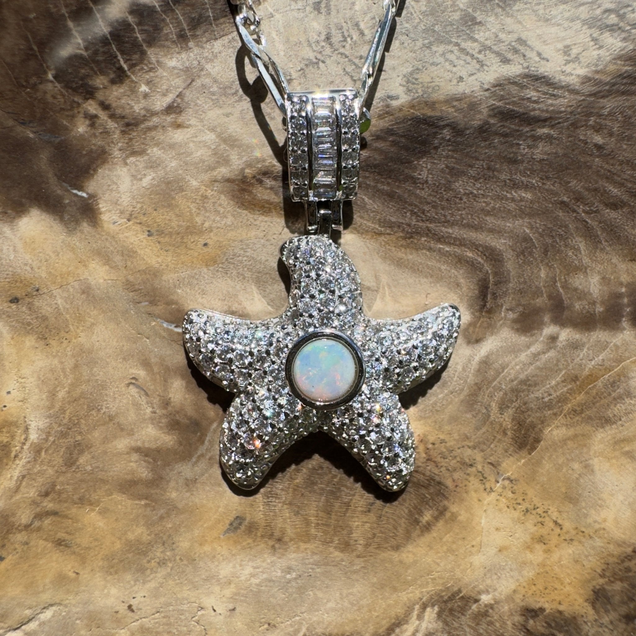 Snowy Mountains Star ~ 0.3ct Coober Pedy Opal 925 Silver Star Pendant