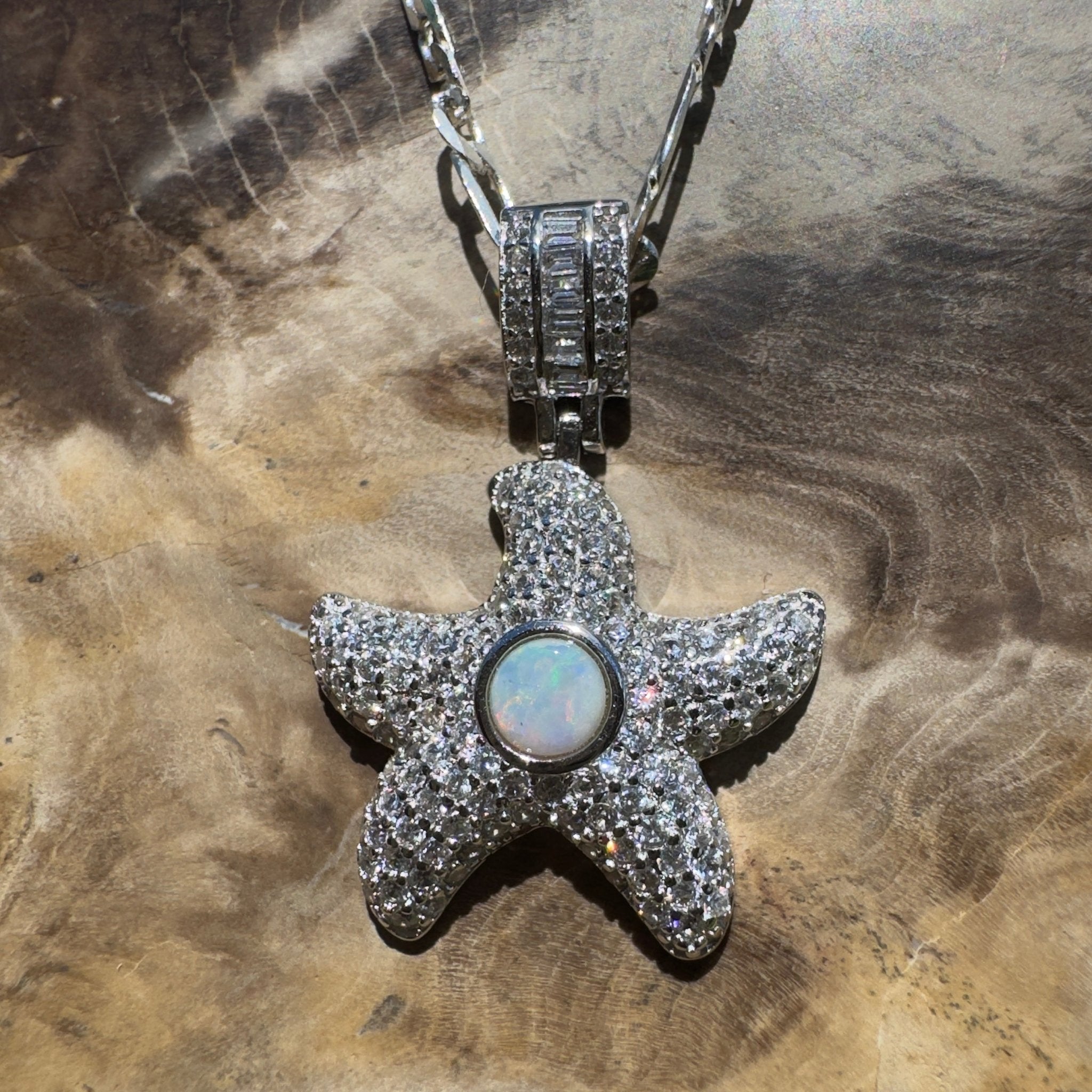 Snowy Mountains Star ~ 0.3ct Coober Pedy Opal 925 Silver Star Pendant