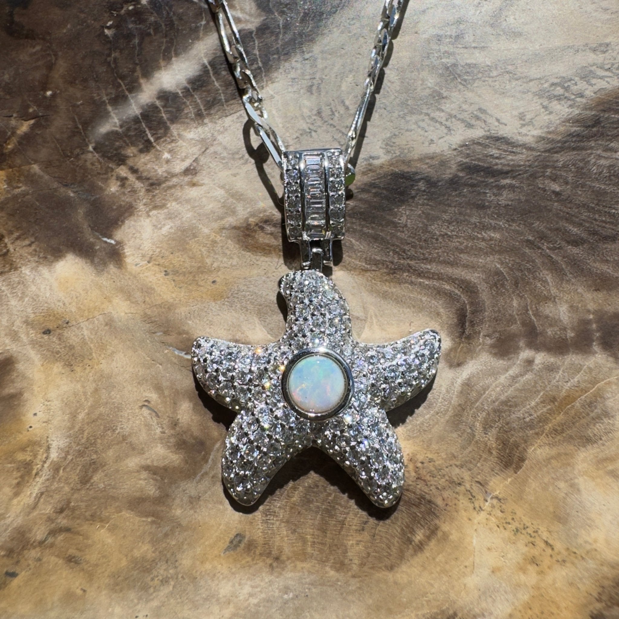 Snowy Mountains Star ~ 0.3ct Coober Pedy Opal 925 Silver Star Pendant