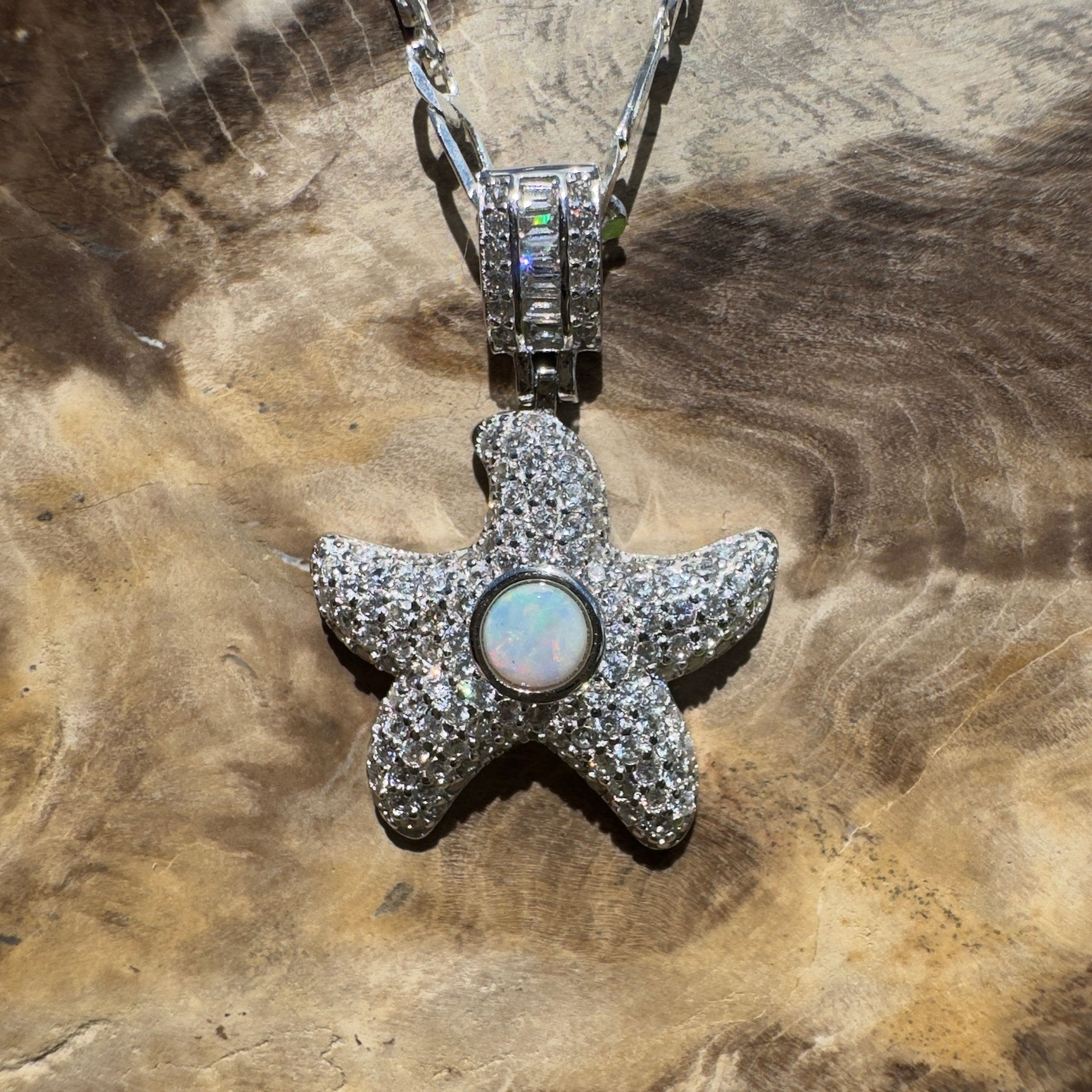 Snowy Mountains Star ~ 0.3ct Coober Pedy Opal 925 Silver Star Pendant