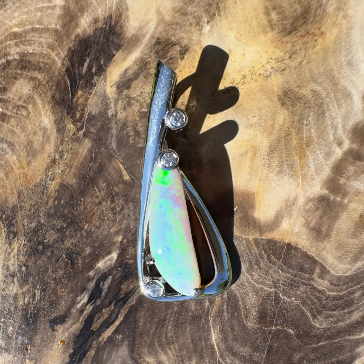 ‘Snowy River Firelight’ ~ Handcrafted 1.6ct Solid Lightning Ridge Opal and Cubic Zirconia 925 Sterling Silver Pendant Necklace