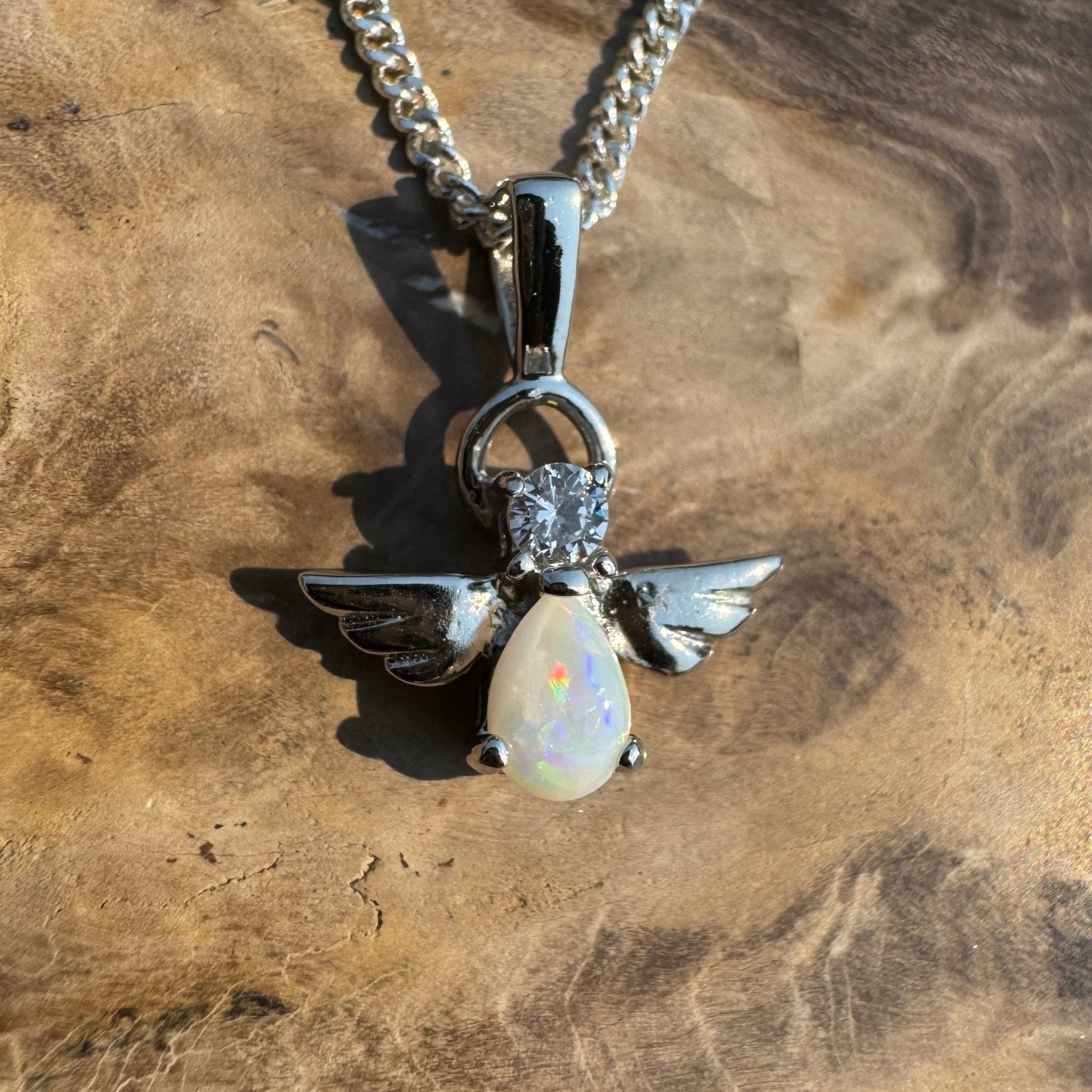 Soar on Angel Wings – Solid 0.6ct Opal 925 Sterling Silver Pendant Necklace