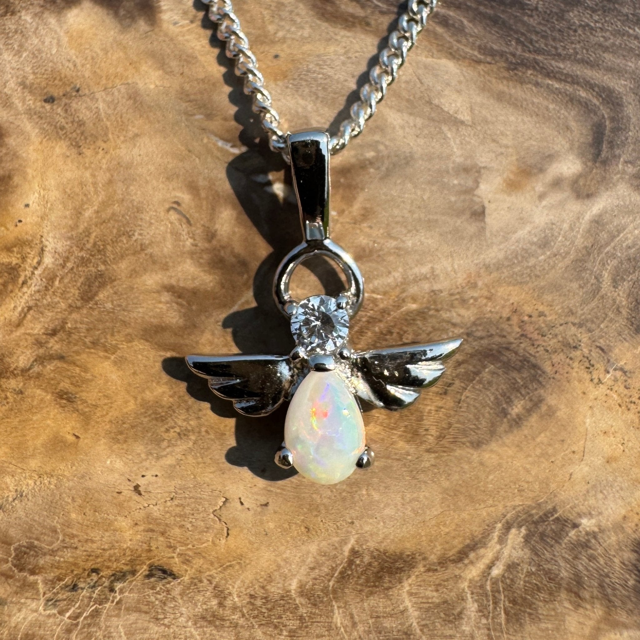 Soar on Angel Wings – Solid 0.6ct Opal 925 Sterling Silver Pendant Necklace