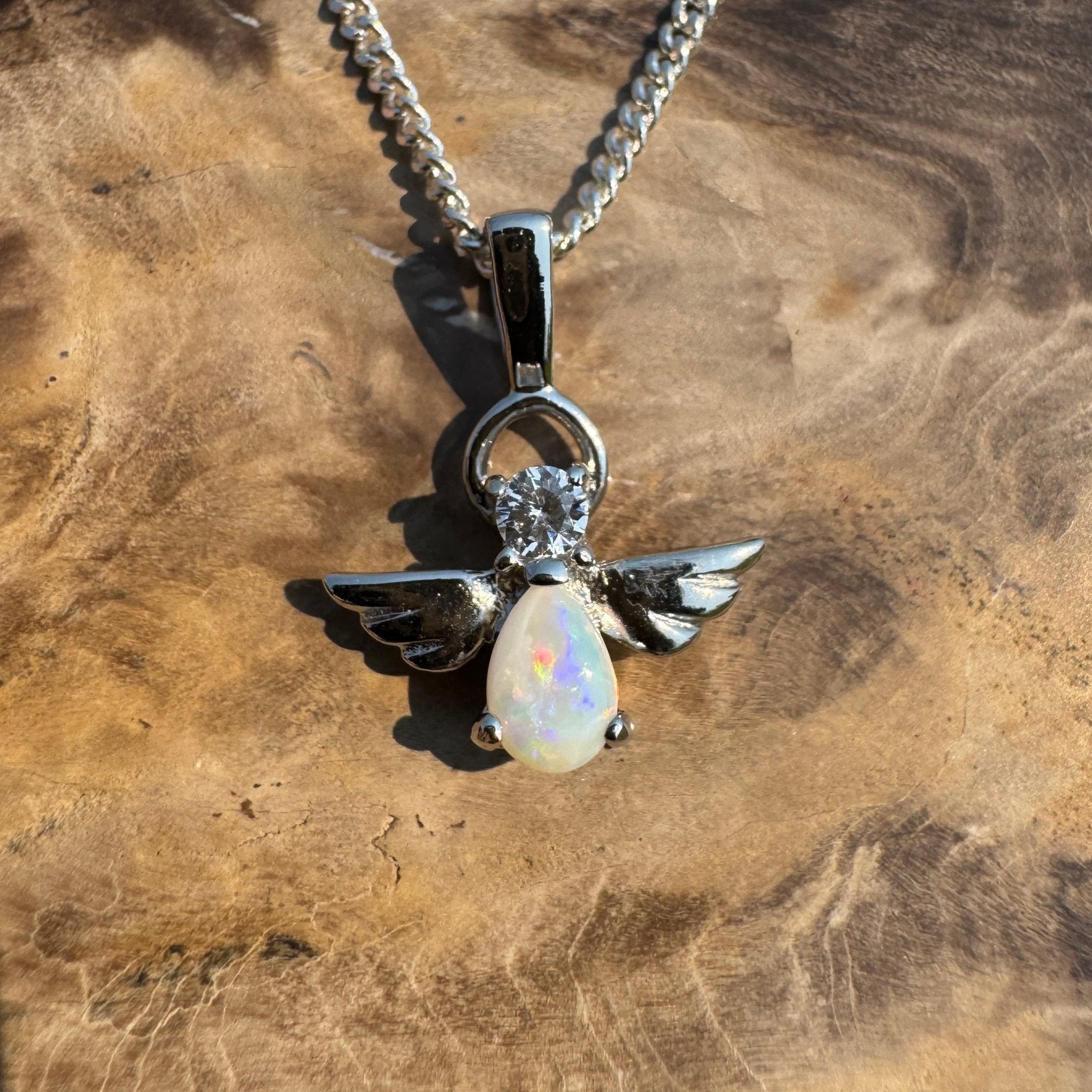 Soar on Angel Wings – Solid 0.6ct Opal 925 Sterling Silver Pendant Necklace