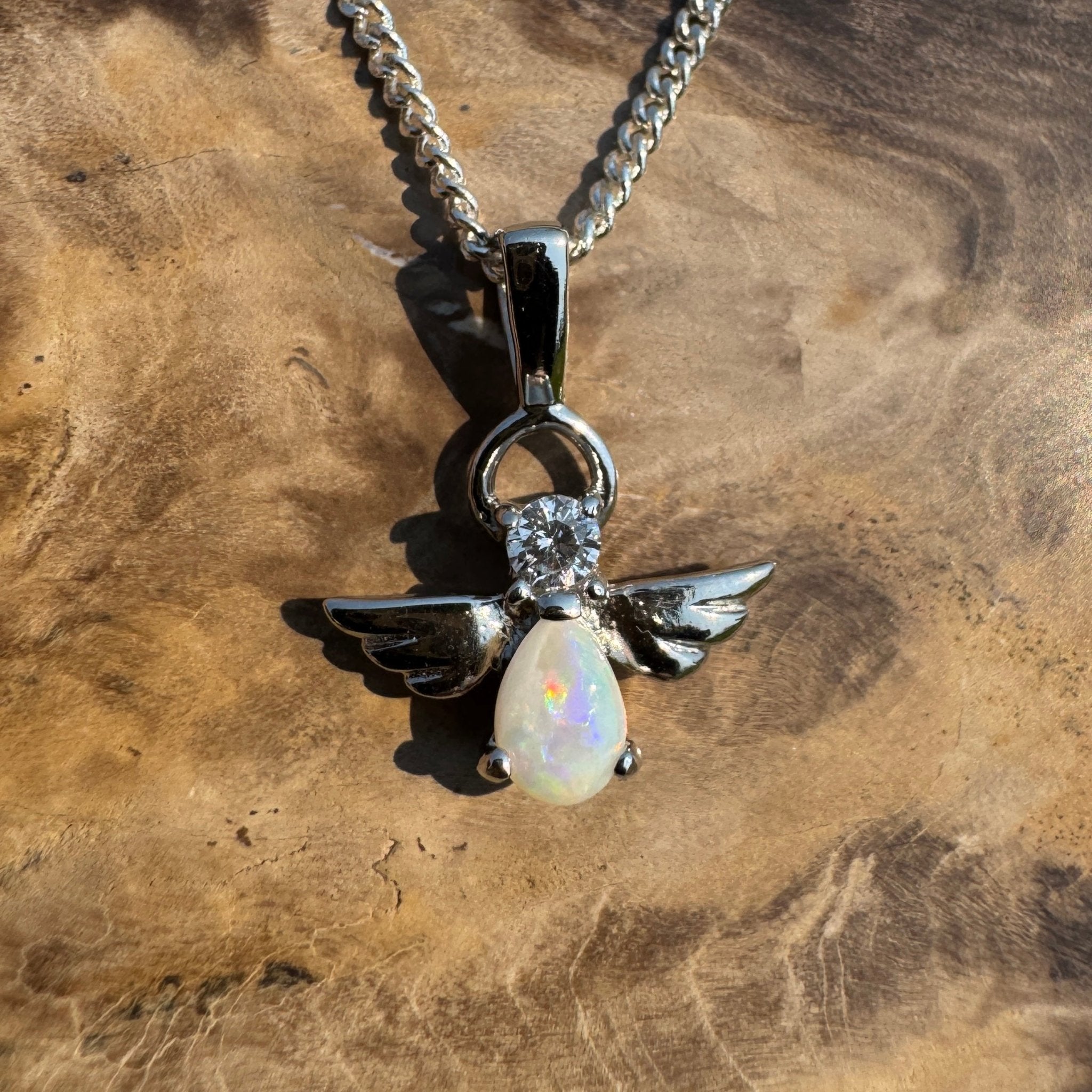 Soar on Angel Wings – Solid 0.6ct Opal 925 Sterling Silver Pendant Necklace