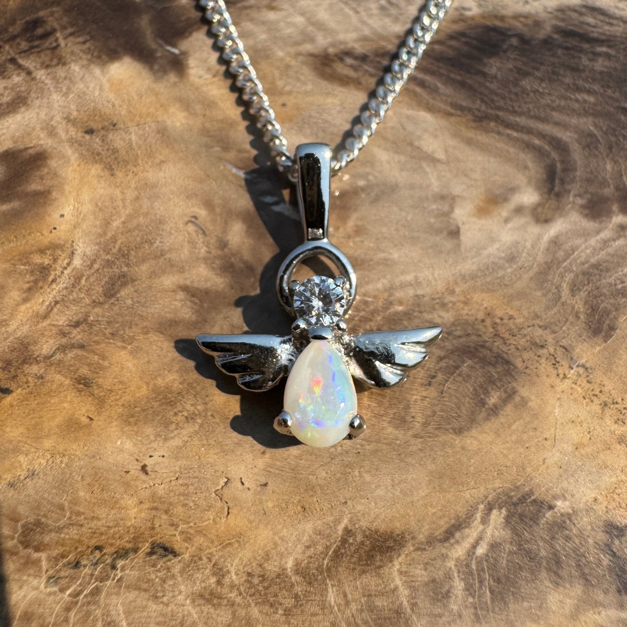 Soar on Angel Wings – Solid 0.6ct Opal 925 Sterling Silver Pendant Necklace