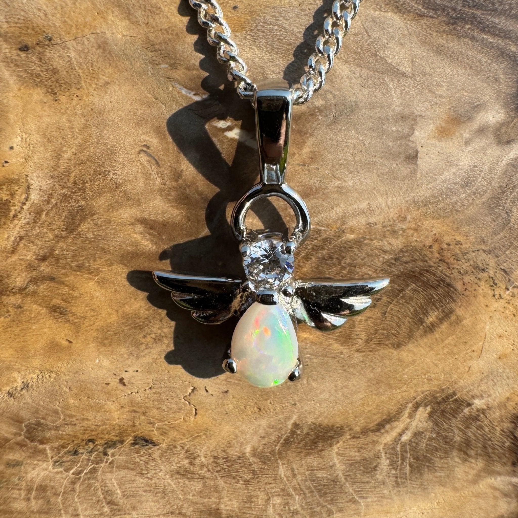 Soar on Angel Wings – Solid 0.6ct Opal 925 Sterling Silver Pendant Necklace