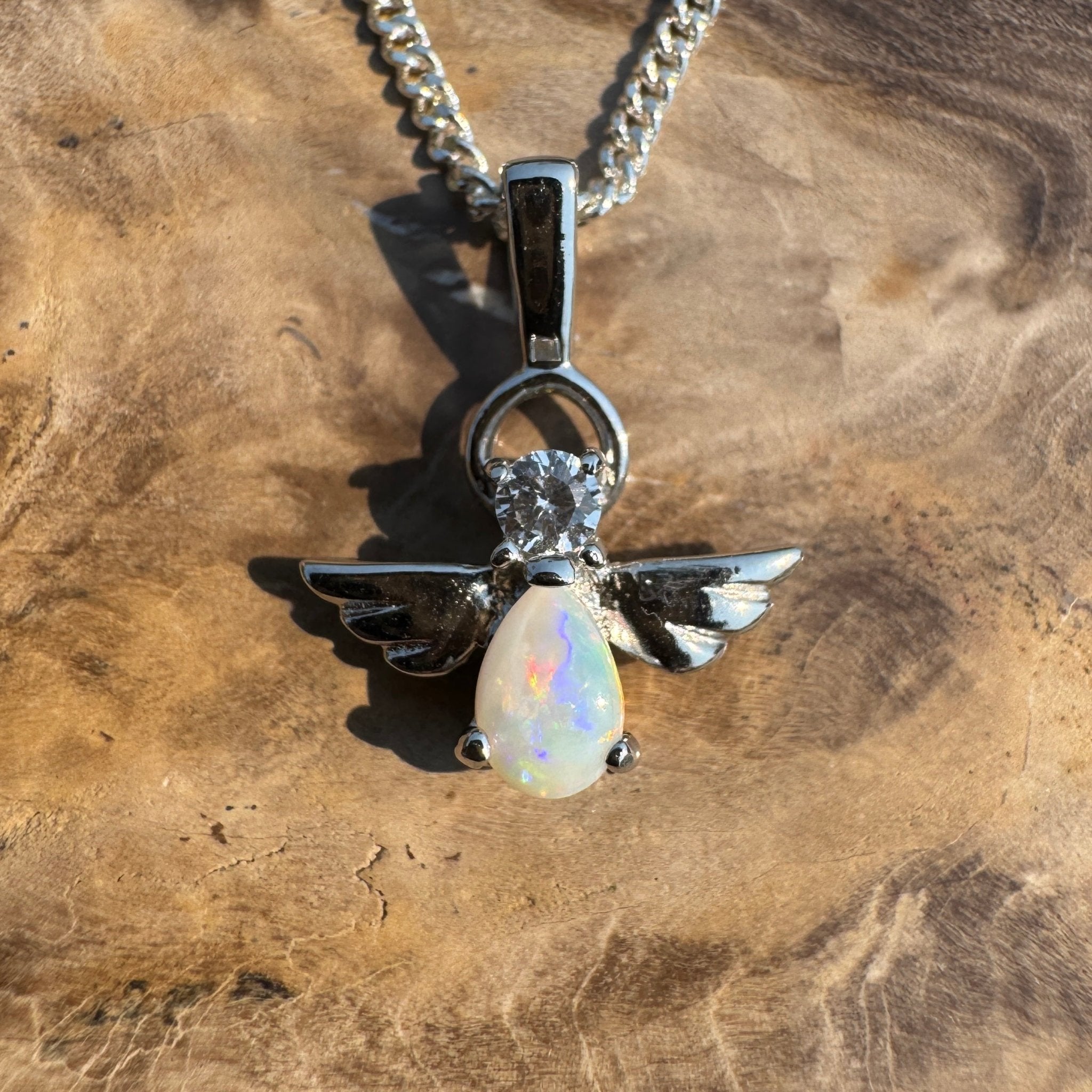Soar on Angel Wings – Solid 0.6ct Opal 925 Sterling Silver Pendant Necklace