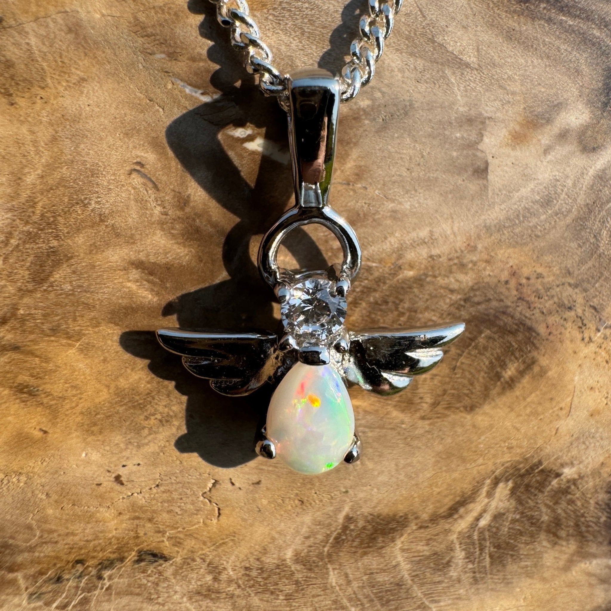 Soar on Angel Wings – Solid 0.6ct Opal 925 Sterling Silver Pendant Necklace