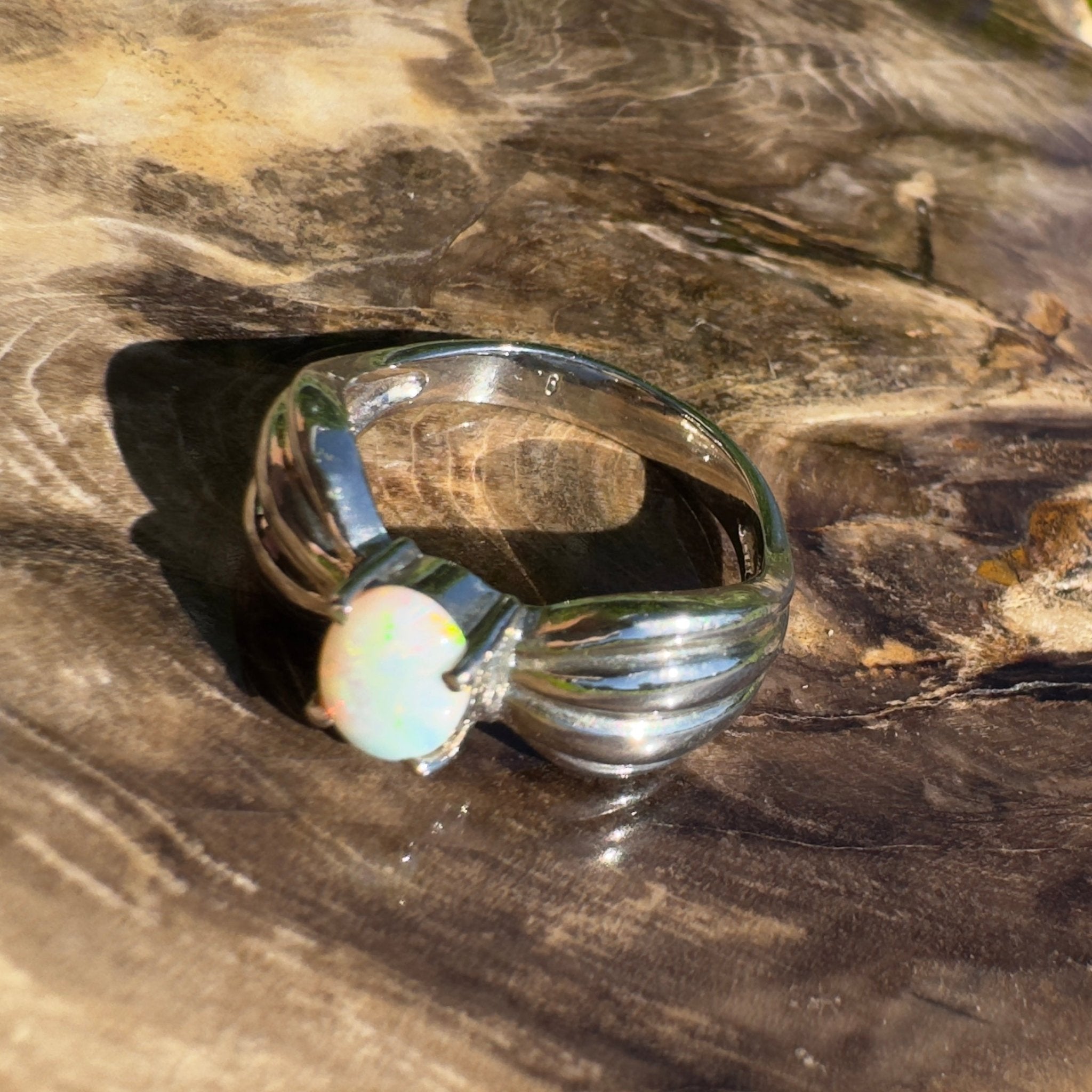 Solaris Halo – Solid Lightning Ridge Opal 925 Sterling Silver Ring