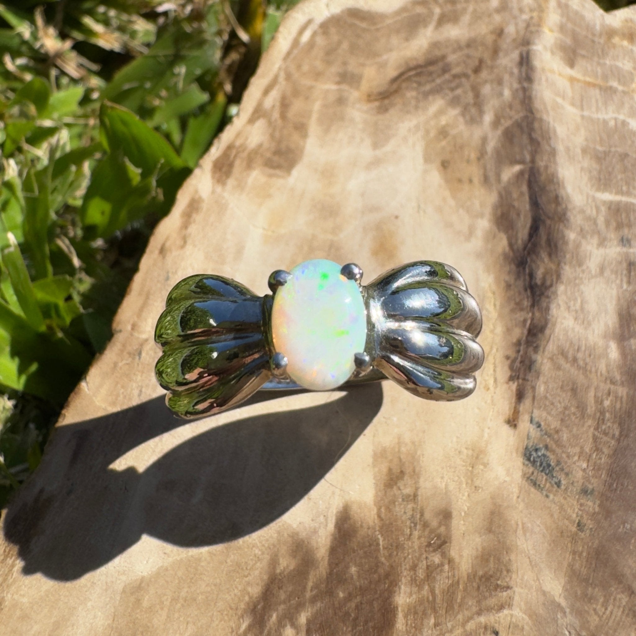 Solaris Halo – Solid Lightning Ridge Opal 925 Sterling Silver Ring