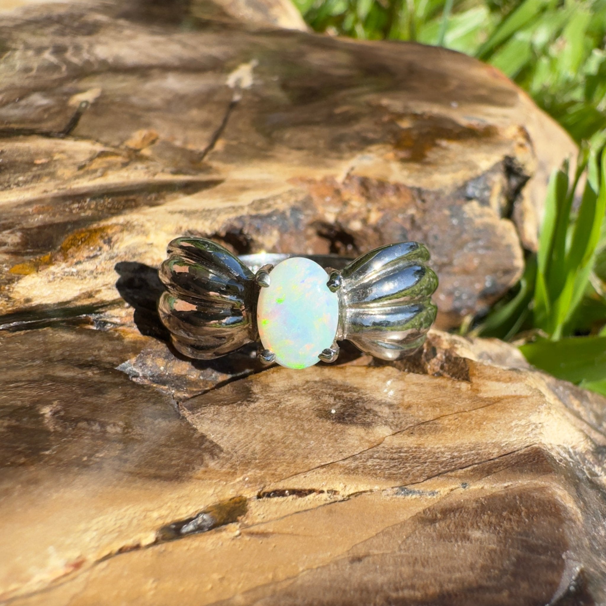 Solaris Halo – Solid Lightning Ridge Opal 925 Sterling Silver Ring