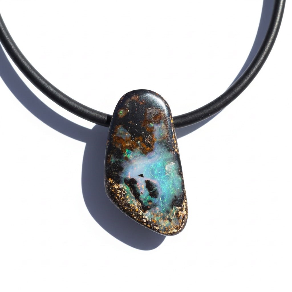 Solid Queensland Boulder Opal Pendant Necklace ~ 'Tarkine Emberglow' | Solid Australian Opal