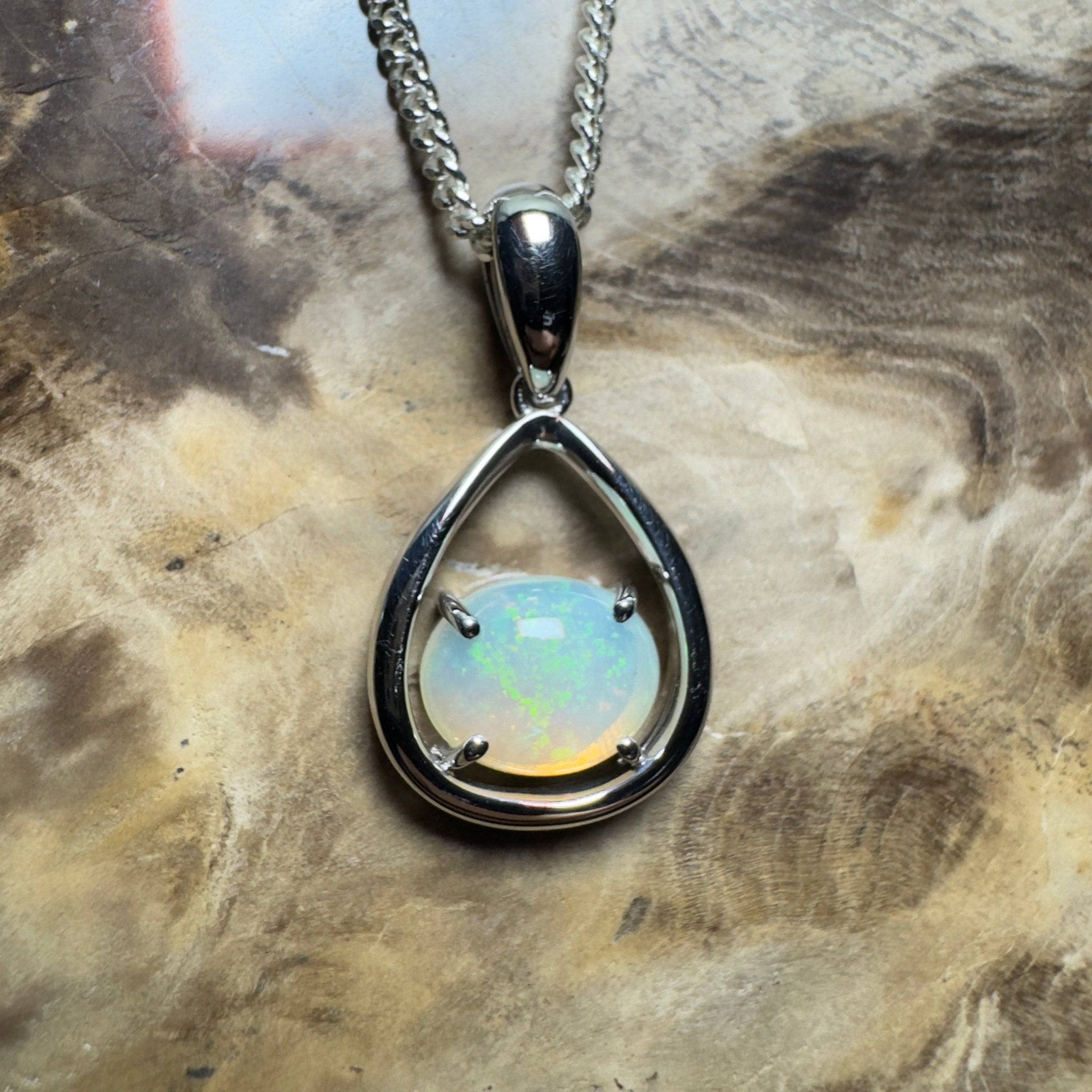 Southern Interior Morning Glow ~ 1.35ct Coober Pedy Opal 925 Silver Pendant