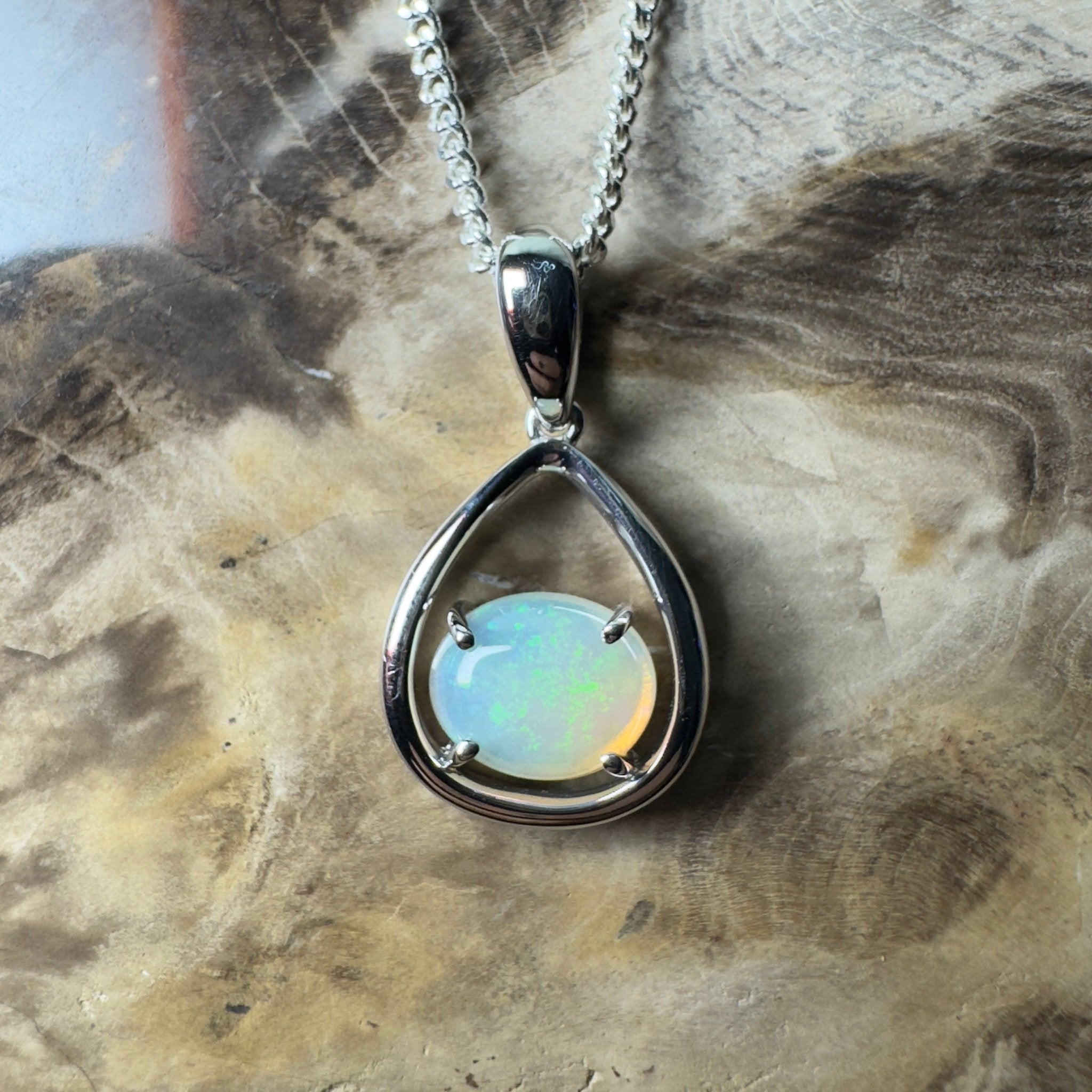 Southern Interior Morning Glow ~ 1.35ct Coober Pedy Opal 925 Silver Pendant