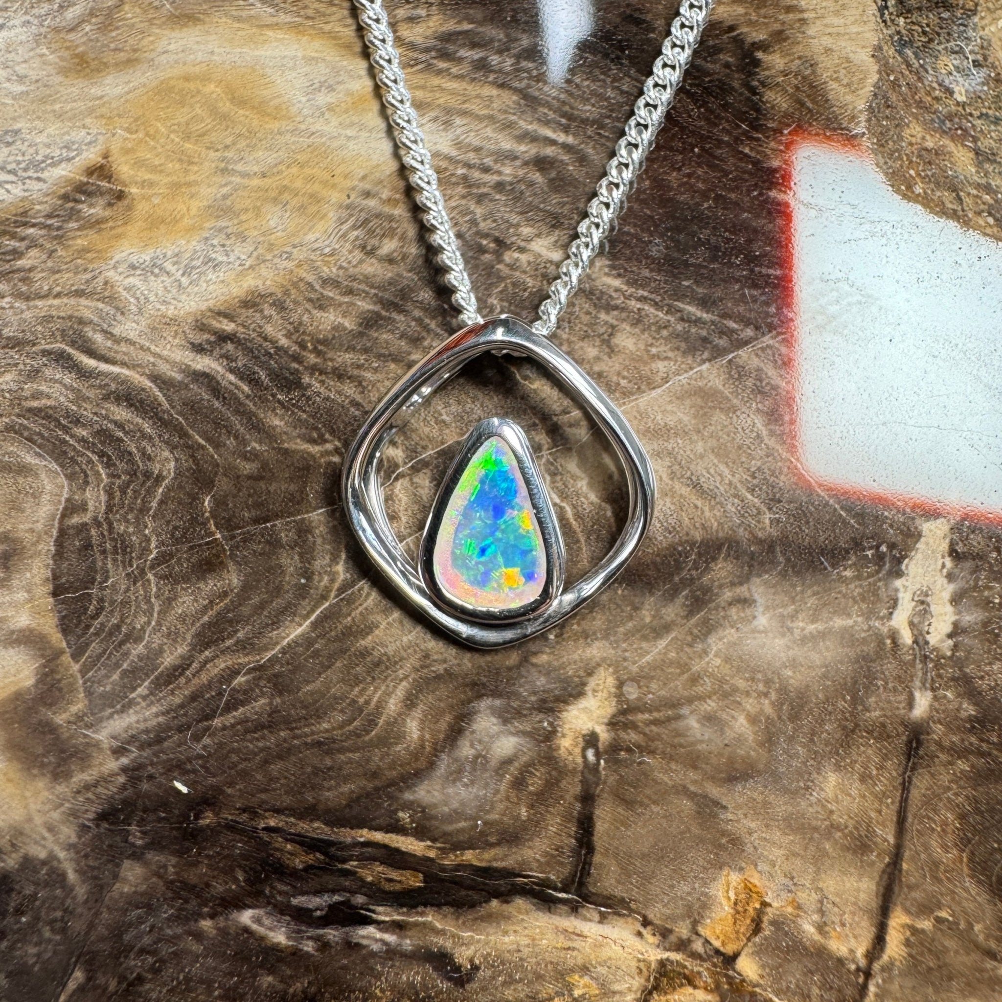 Southern Saltbush Sky ~ 0.43ct Solid Coober Pedy Crystal Opal 925 Sterling Silver Pendant Necklace
