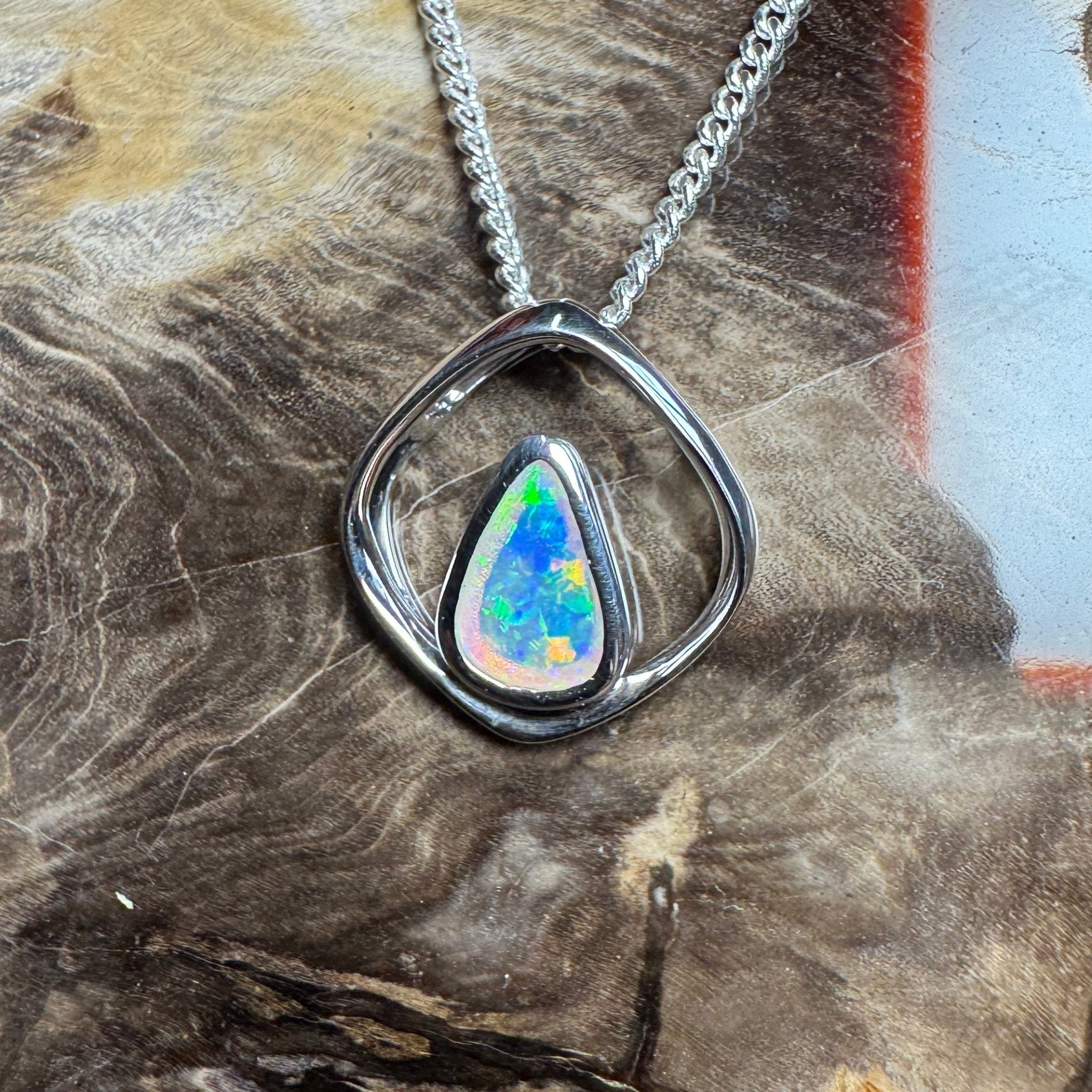 Southern Saltbush Sky ~ 0.43ct Solid Coober Pedy Crystal Opal 925 Sterling Silver Pendant Necklace