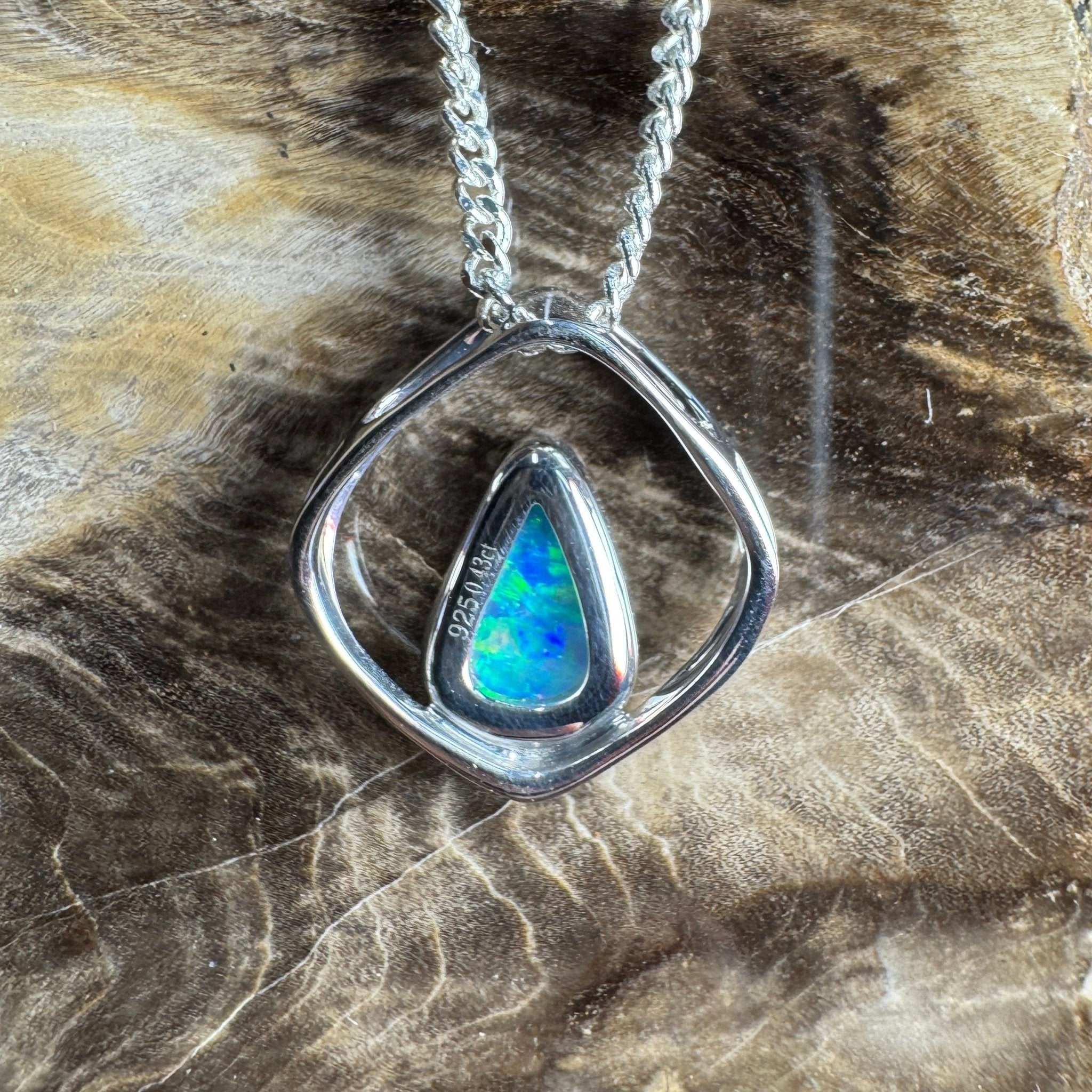 Southern Saltbush Sky ~ 0.43ct Solid Coober Pedy Crystal Opal 925 Sterling Silver Pendant Necklace