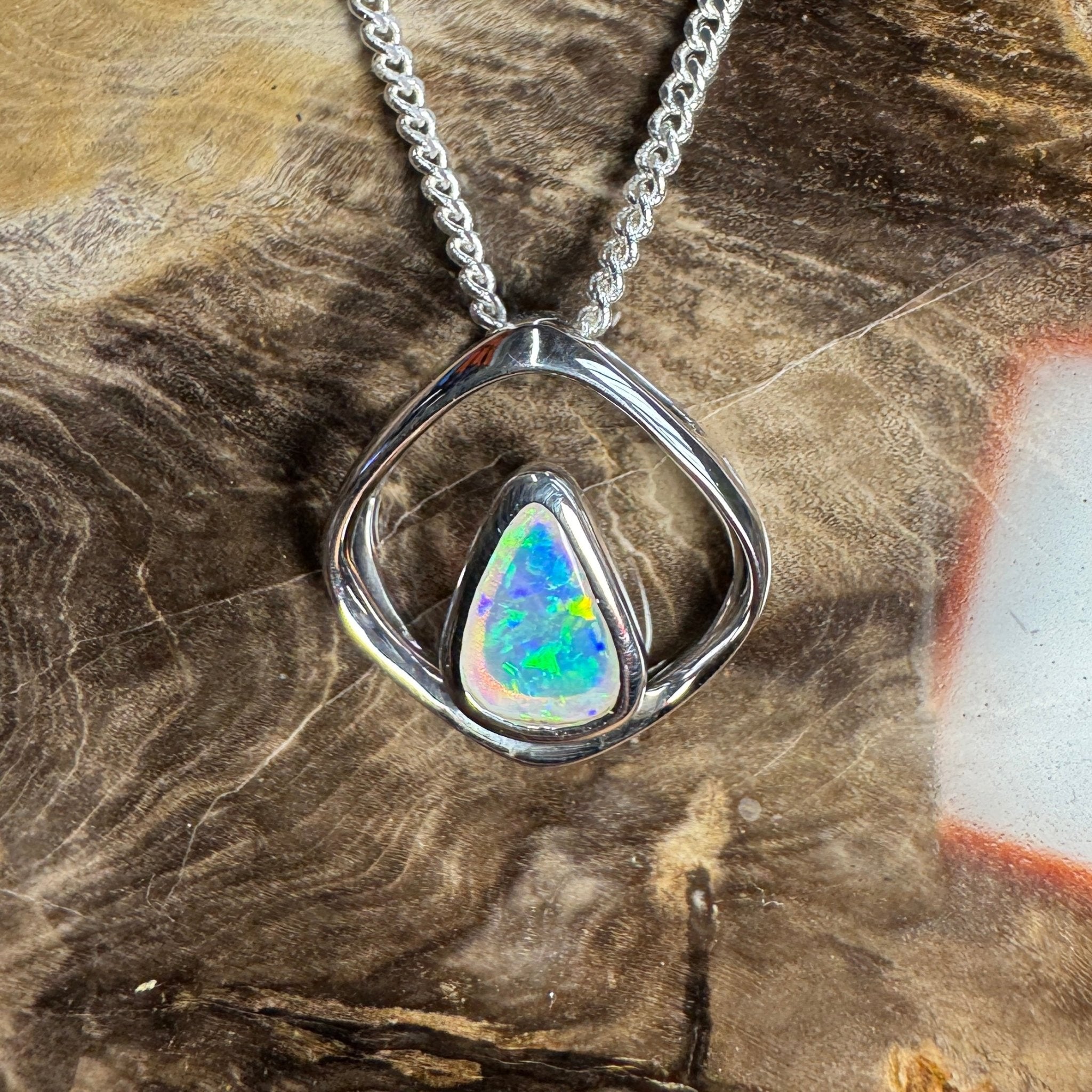 Southern Saltbush Sky ~ 0.43ct Solid Coober Pedy Crystal Opal 925 Sterling Silver Pendant Necklace