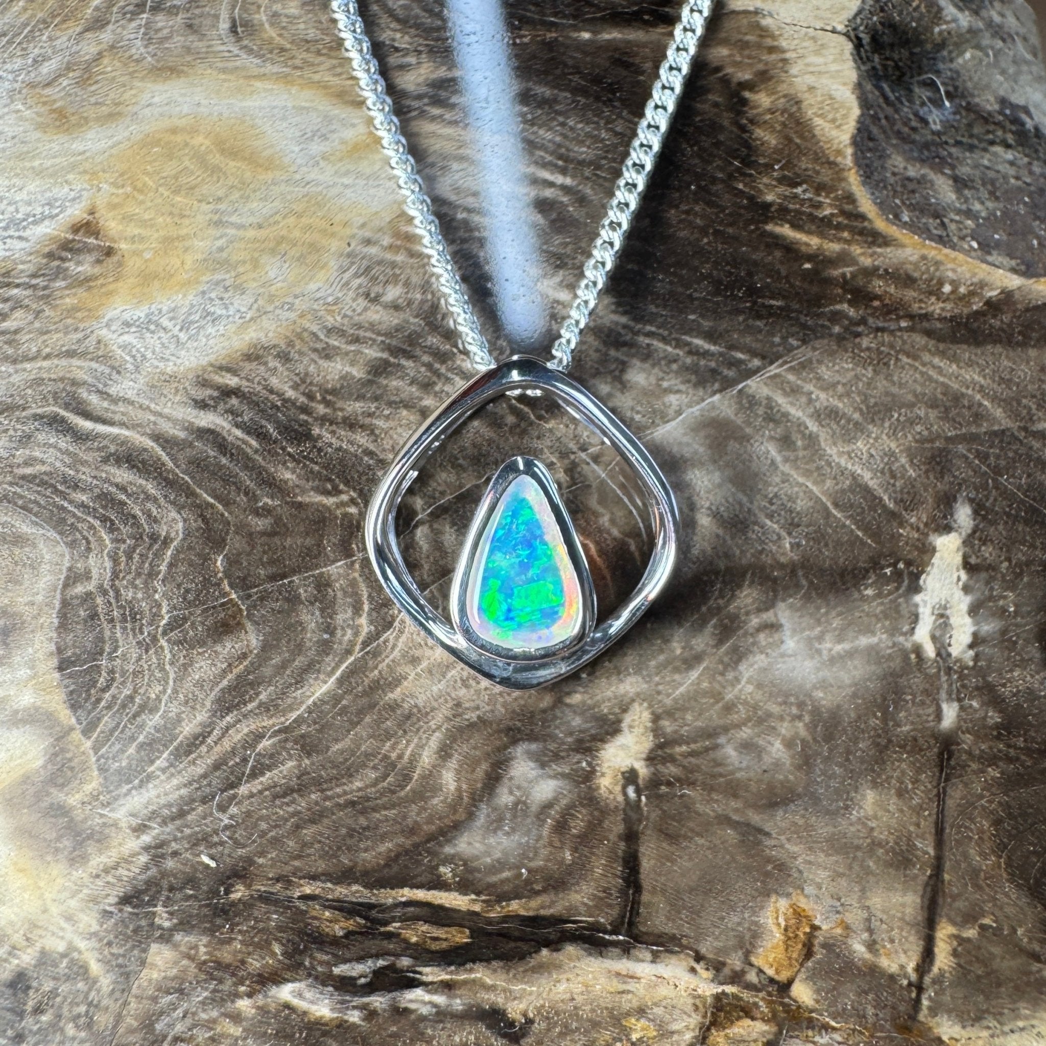 Southern Saltbush Sky ~ 0.43ct Solid Coober Pedy Crystal Opal 925 Sterling Silver Pendant Necklace