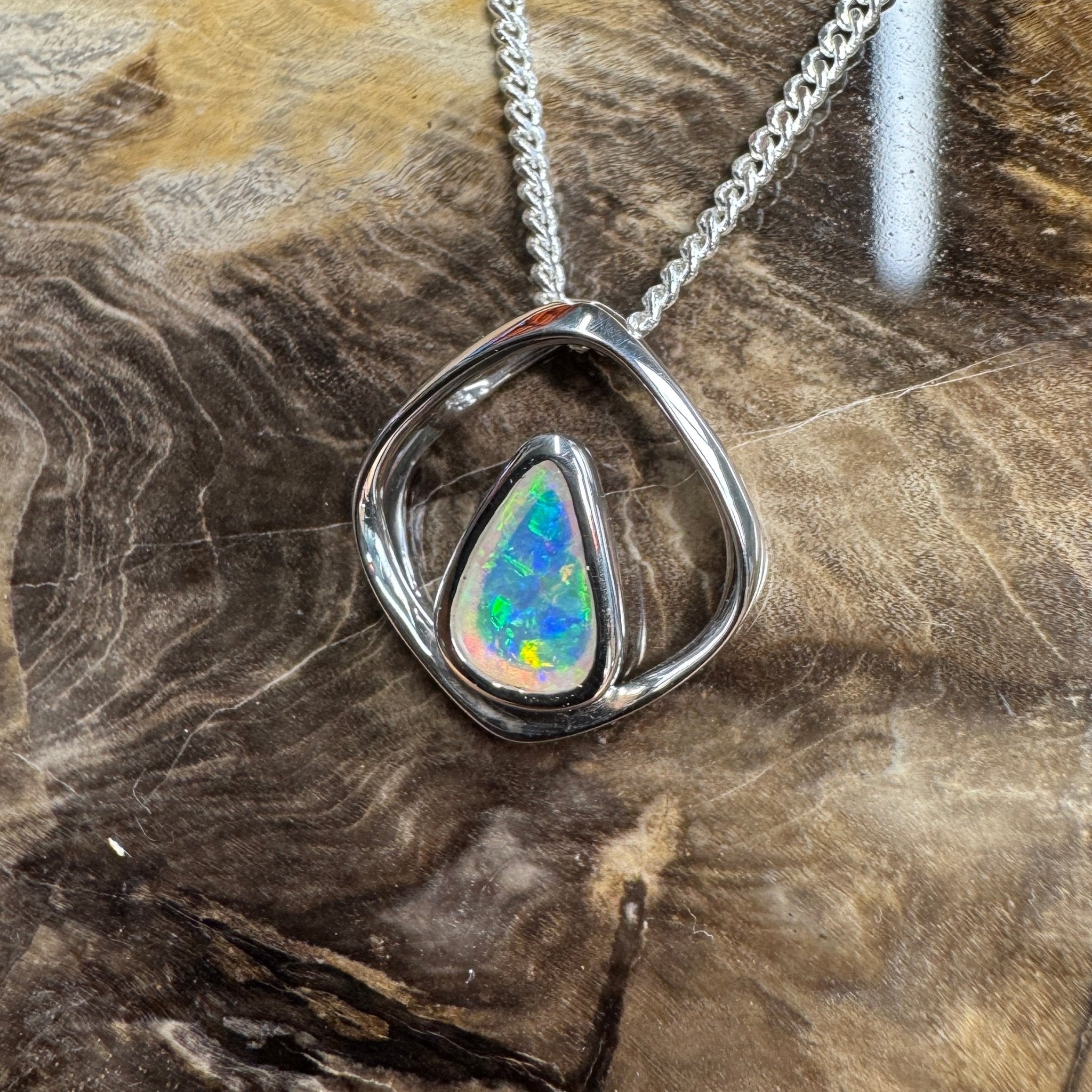 Southern Saltbush Sky ~ 0.43ct Solid Coober Pedy Crystal Opal 925 Sterling Silver Pendant Necklace