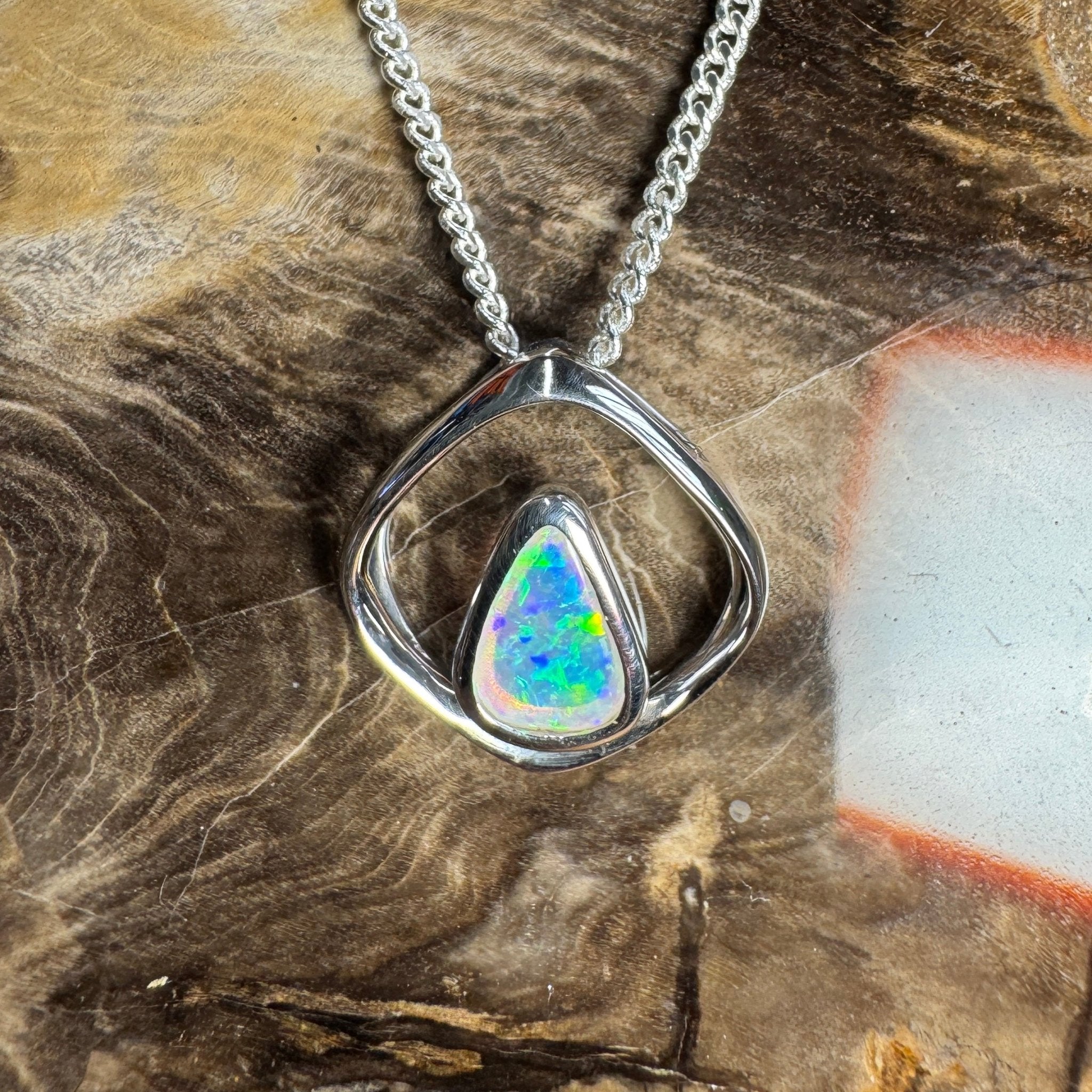 Southern Saltbush Sky ~ 0.43ct Solid Coober Pedy Crystal Opal 925 Sterling Silver Pendant Necklace