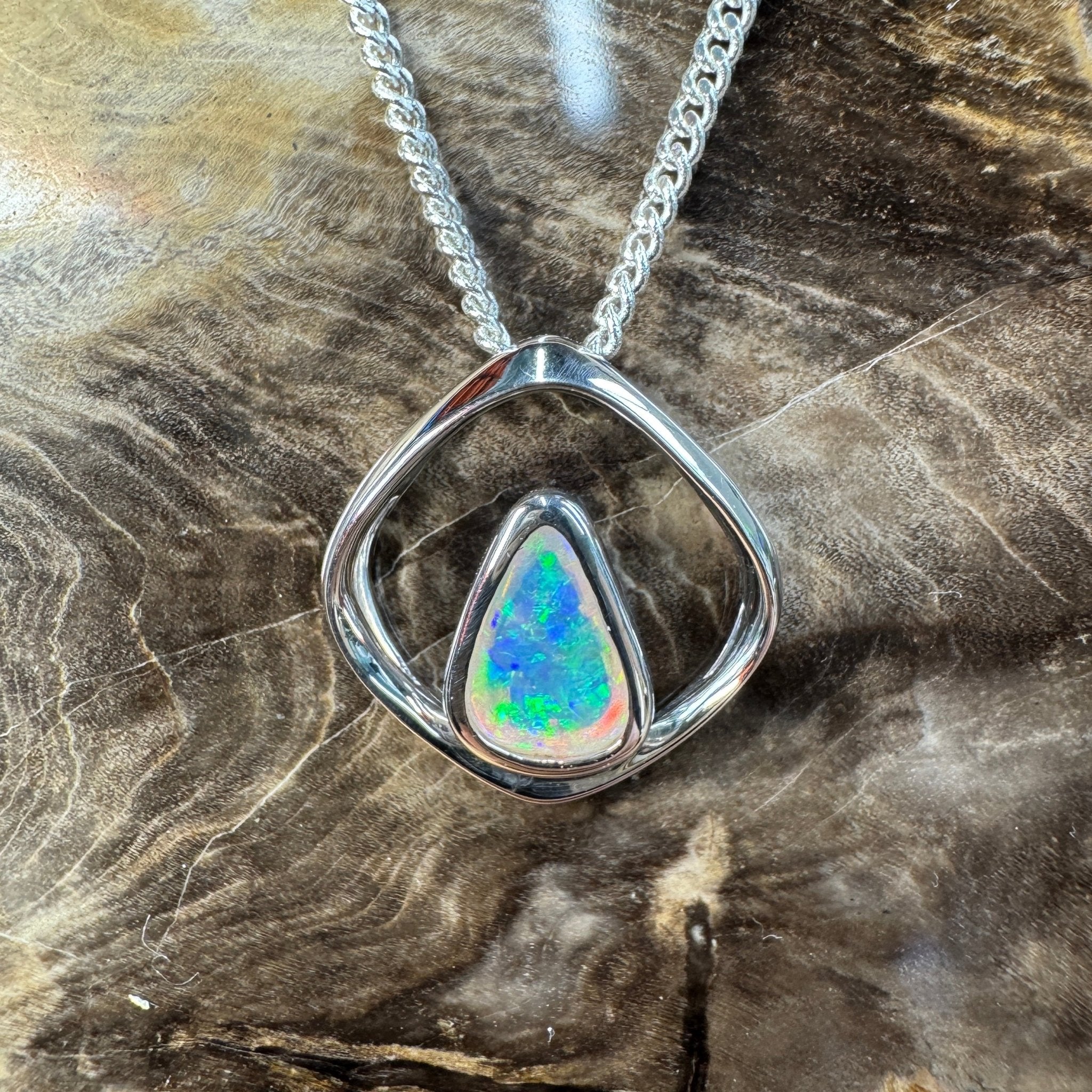 Southern Saltbush Sky ~ 0.43ct Solid Coober Pedy Crystal Opal 925 Sterling Silver Pendant Necklace