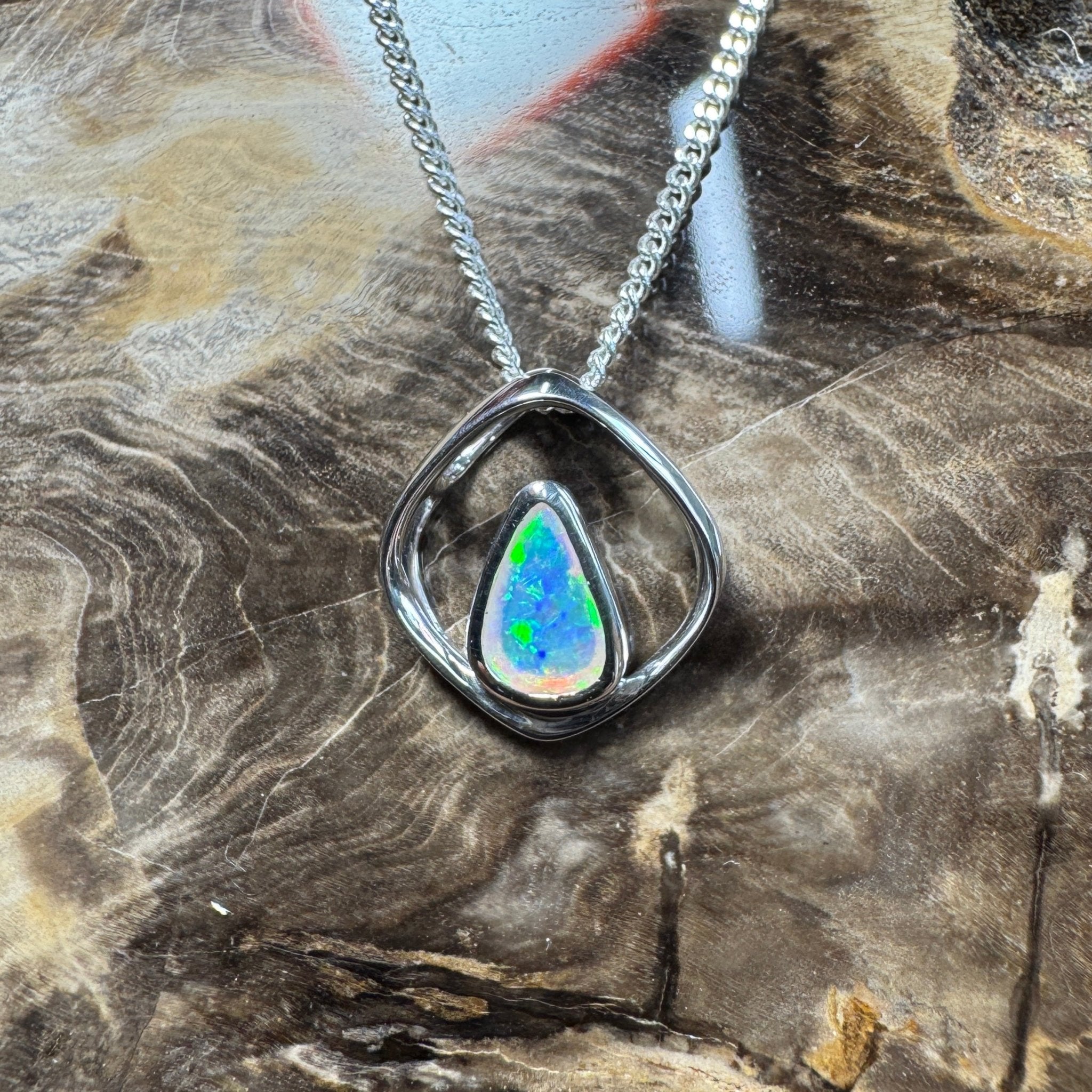 Southern Saltbush Sky ~ 0.43ct Solid Coober Pedy Crystal Opal 925 Sterling Silver Pendant Necklace
