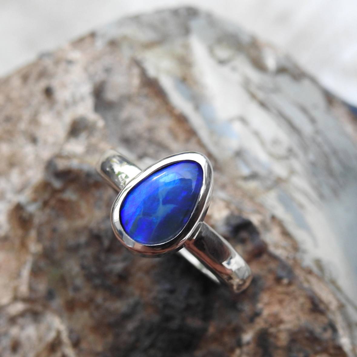 Southern Sky Glow - 1.5ct Solid Lightning Ridge Black Opal 925 Sterling Silver Ring.