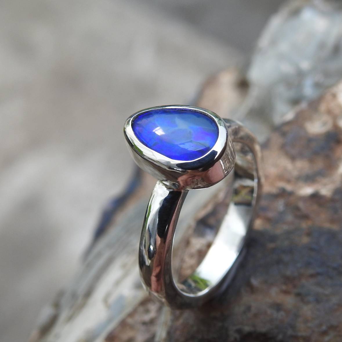 Southern Sky Glow - 1.5ct Solid Lightning Ridge Black Opal 925 Sterling Silver Ring.