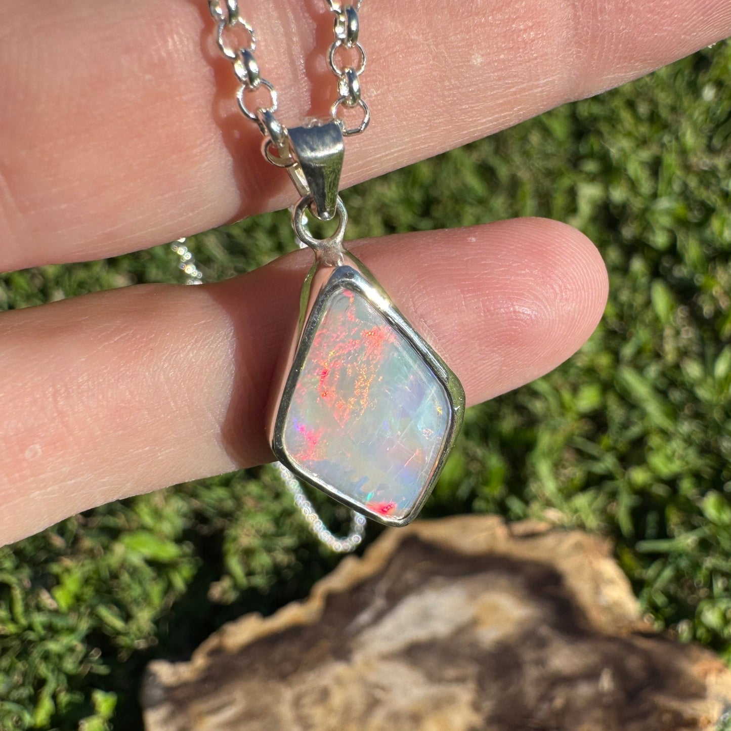 Southern Sun ~ 5.3ct Solid Lightning Ridge Opal 925 Sterling Silver Pendant Necklace
