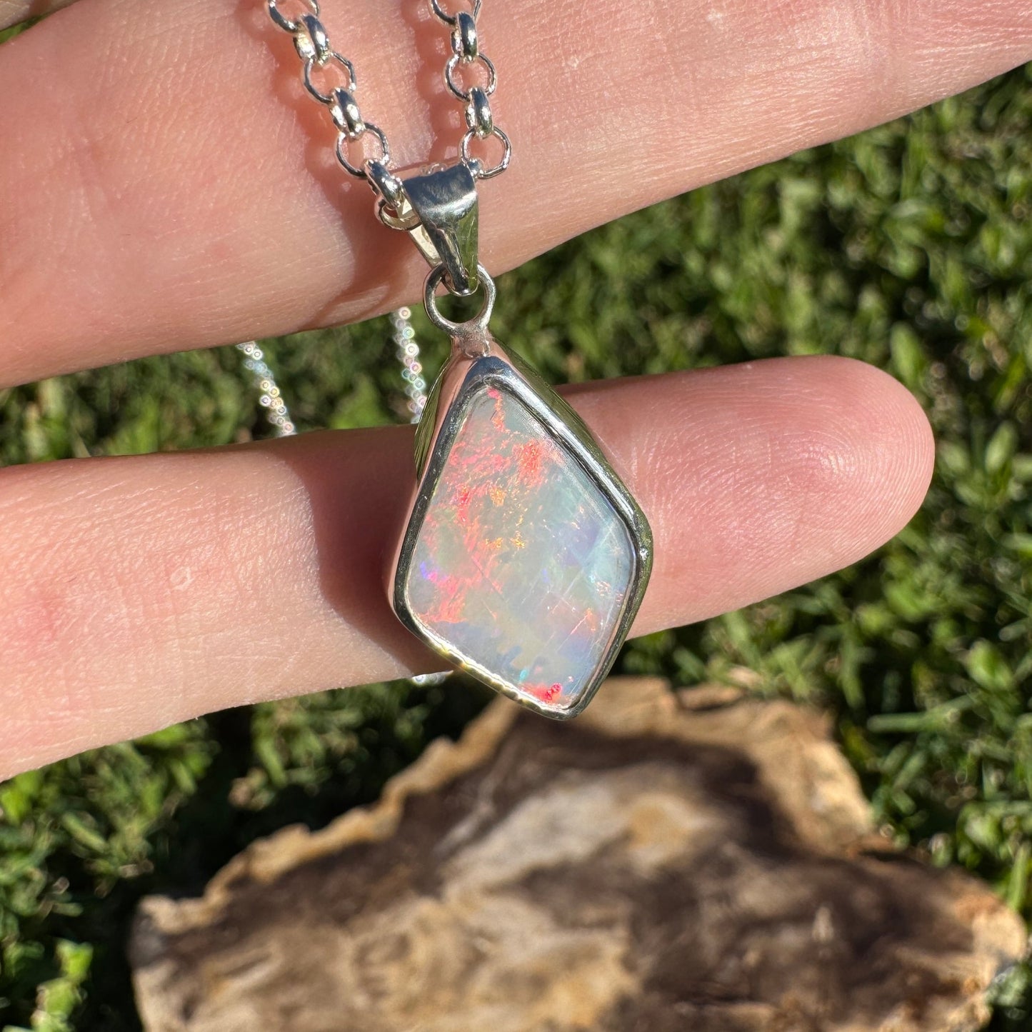 Southern Sun ~ 5.3ct Solid Lightning Ridge Opal 925 Sterling Silver Pendant Necklace
